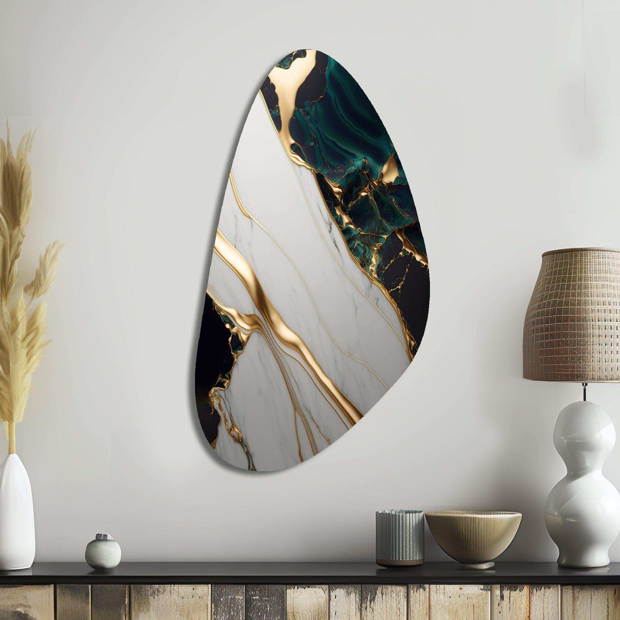 Abstract Geode Gold And Green Marble II - Asymmetric Metal Wall Art