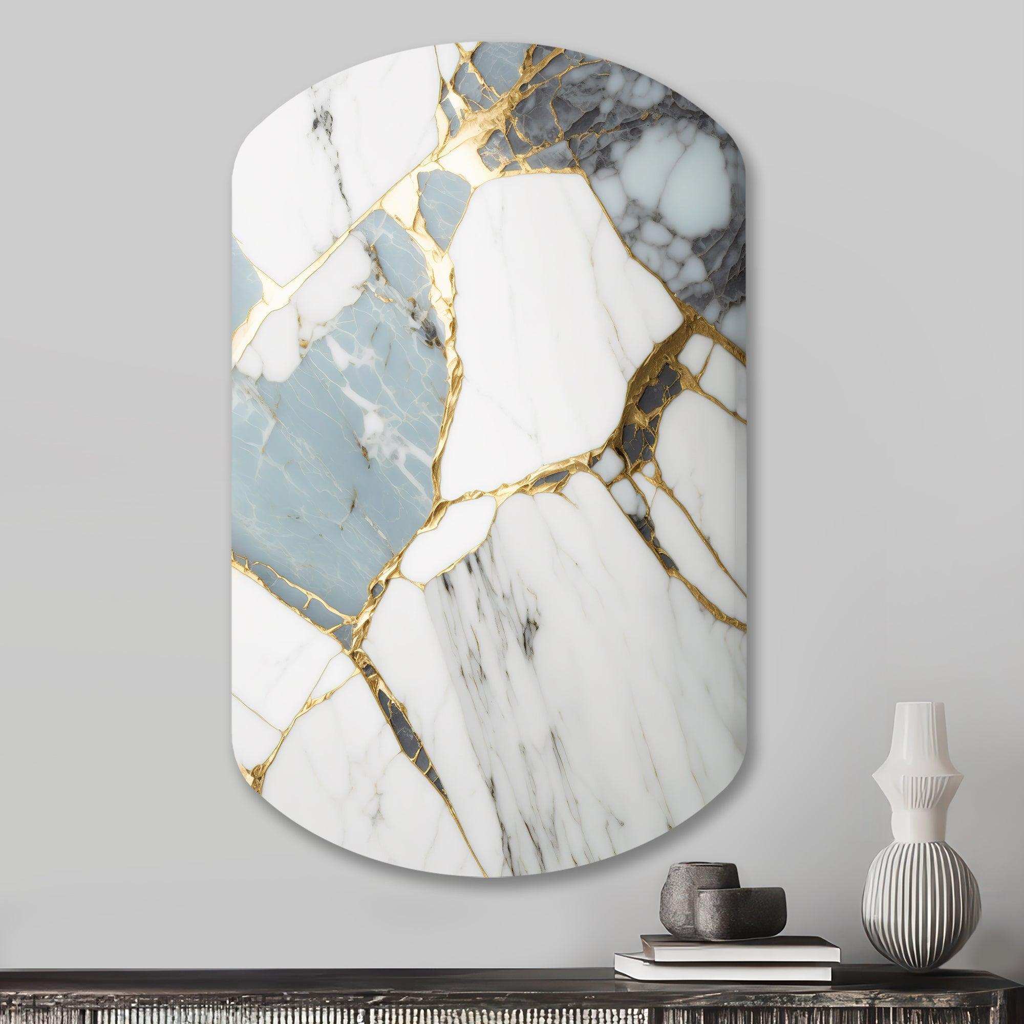 Abstract Geode Gold And White Marble I - Asymmetric Metal Wall Art