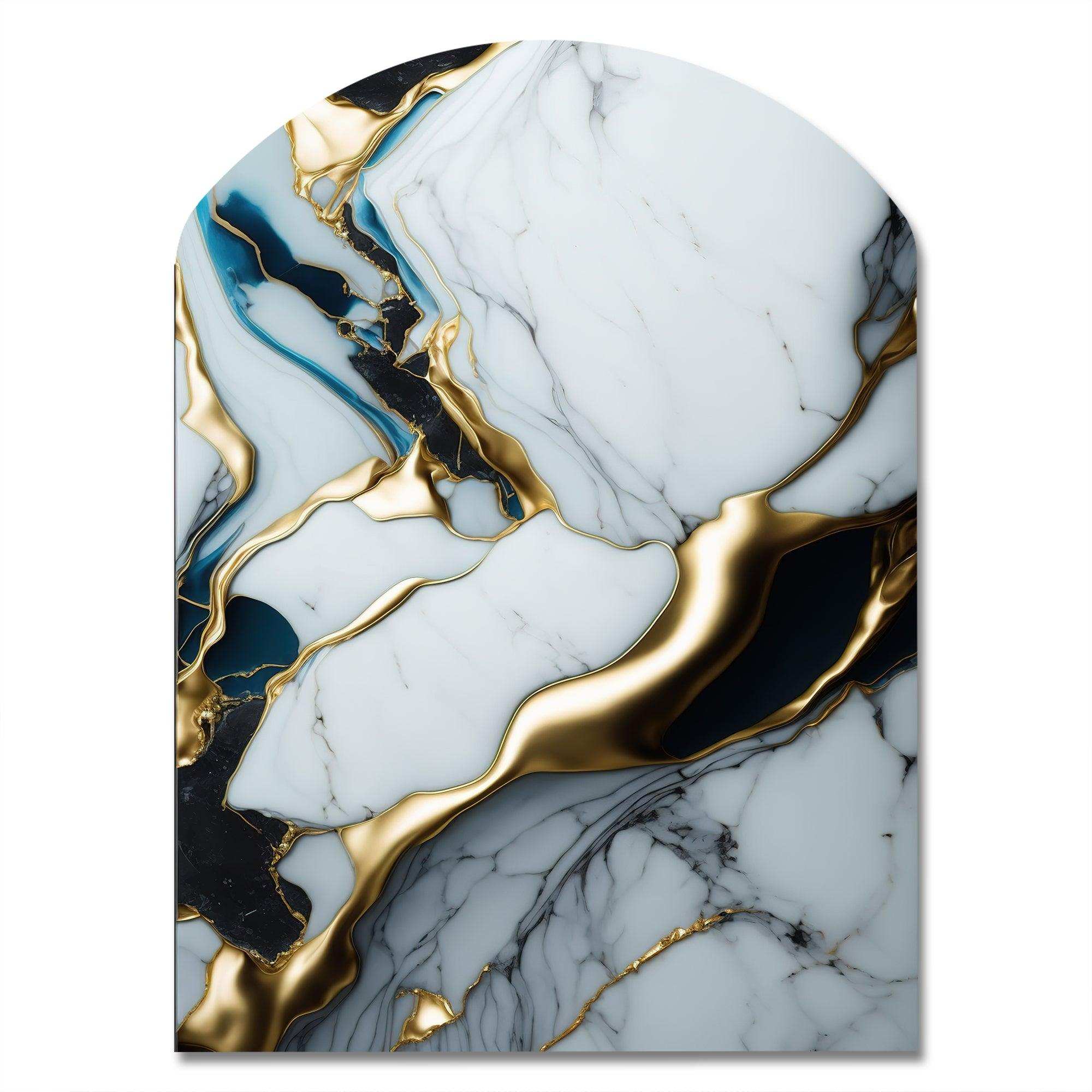 Abstract Geode Gold And White Marble II - Asymmetric Metal Wall Art
