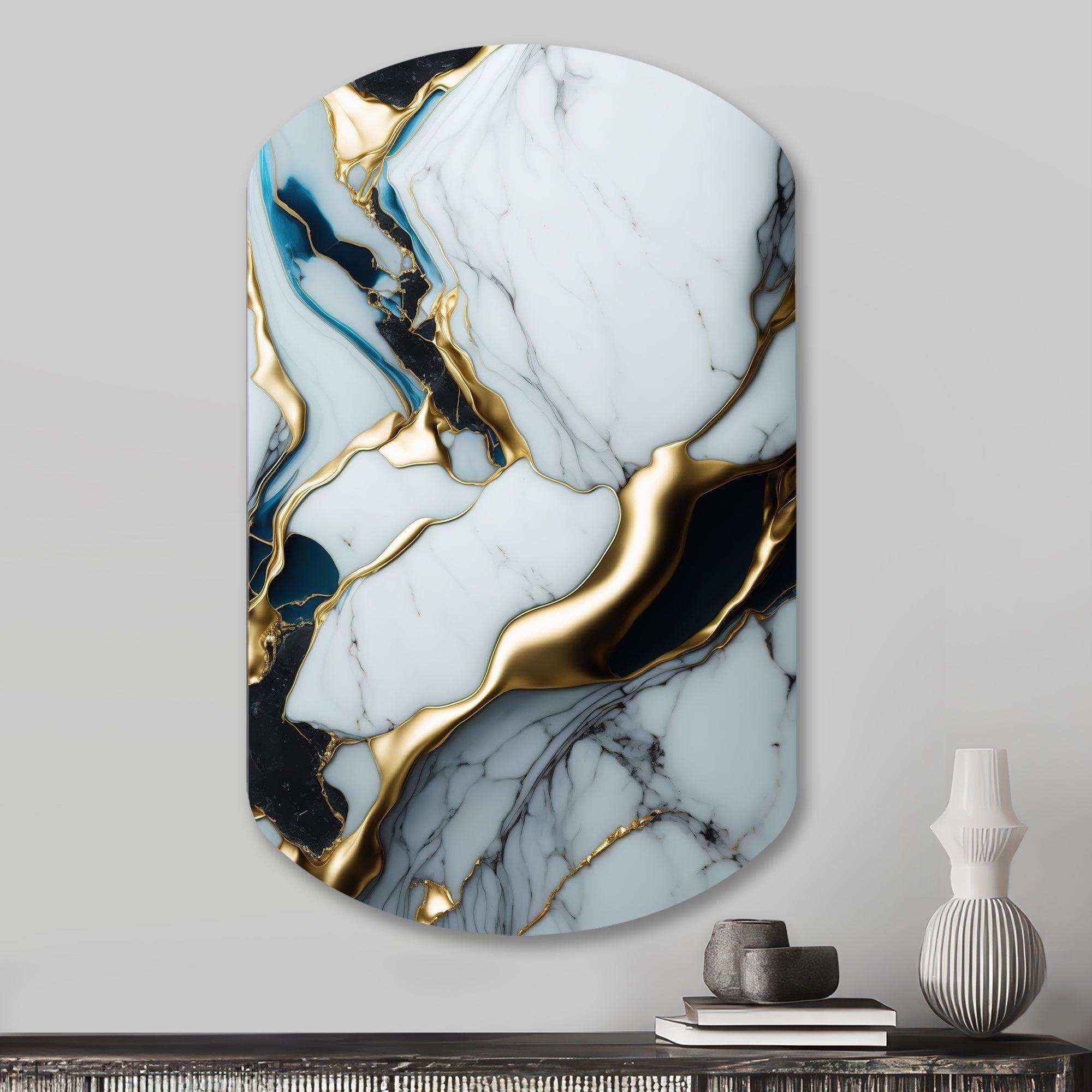 Abstract Geode Gold And White Marble II - Asymmetric Metal Wall Art