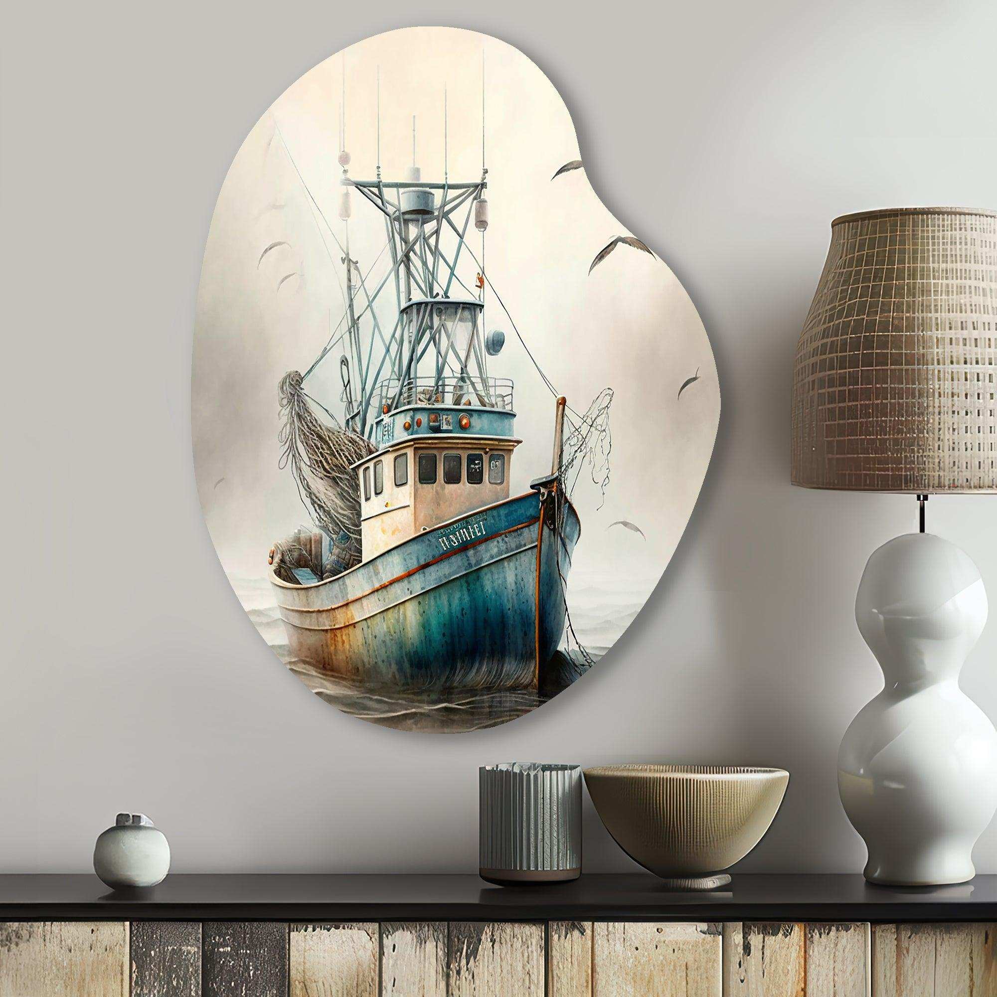 Fisherman'S Boat On The Ocean II - Asymmetric Metal Wall Art