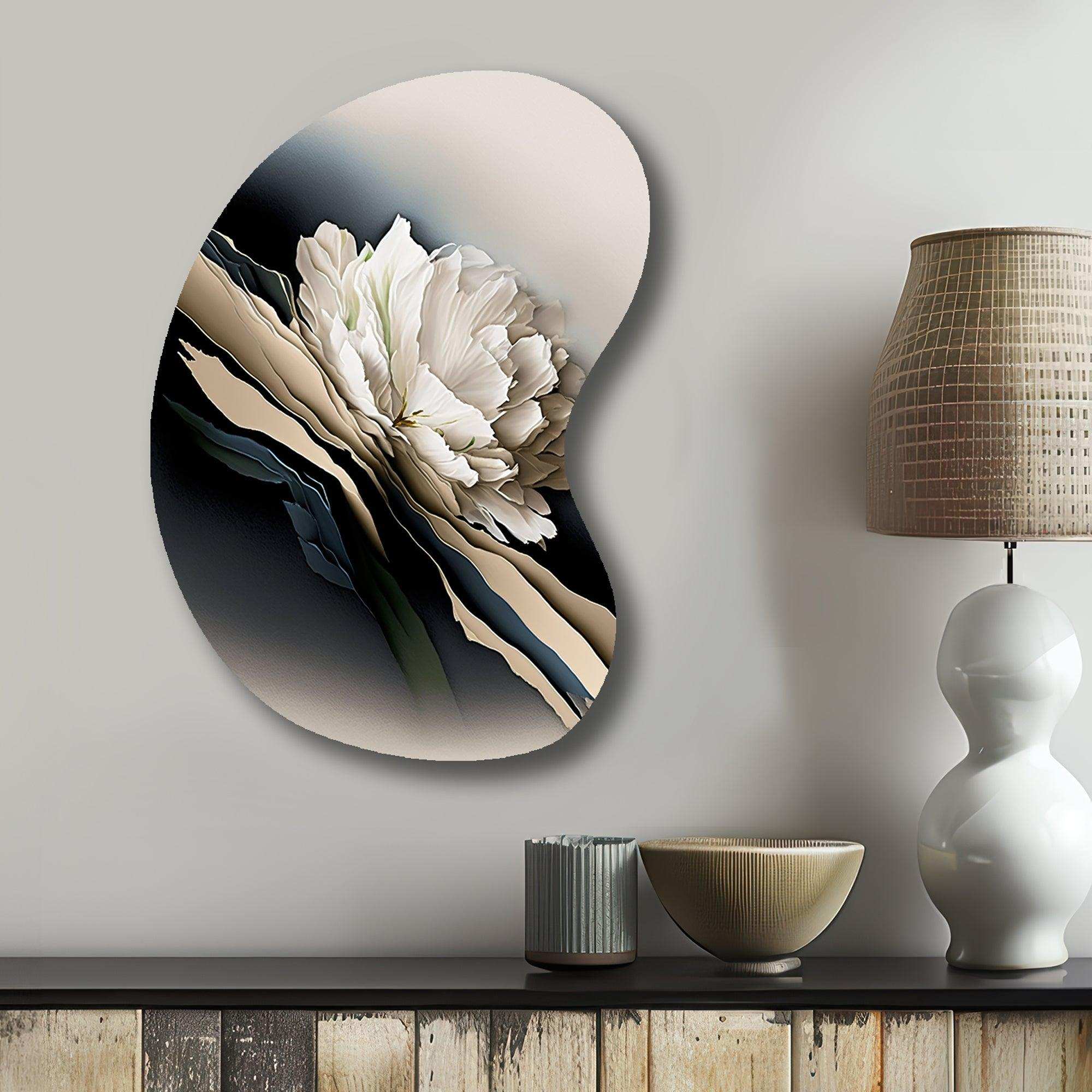 Beige Peony Flowers Hyperrealistic II - Asymmetric Metal Wall Art