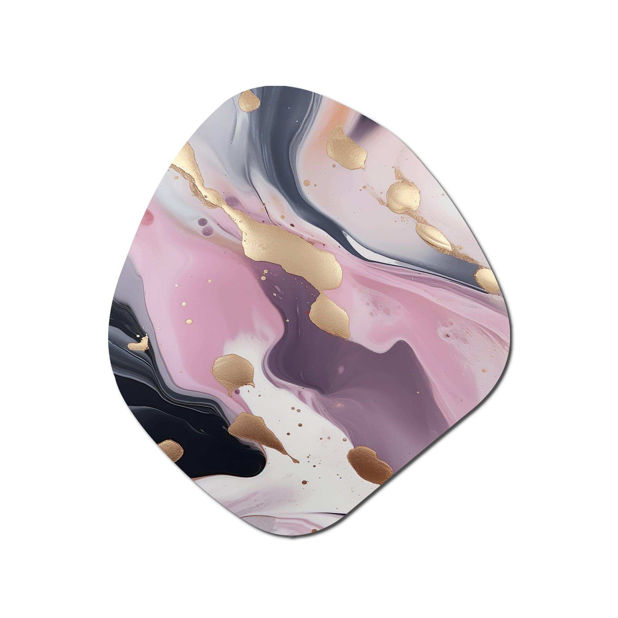 Pink And Gold Mysterious Marble V - Asymmetric Metal Wall Art