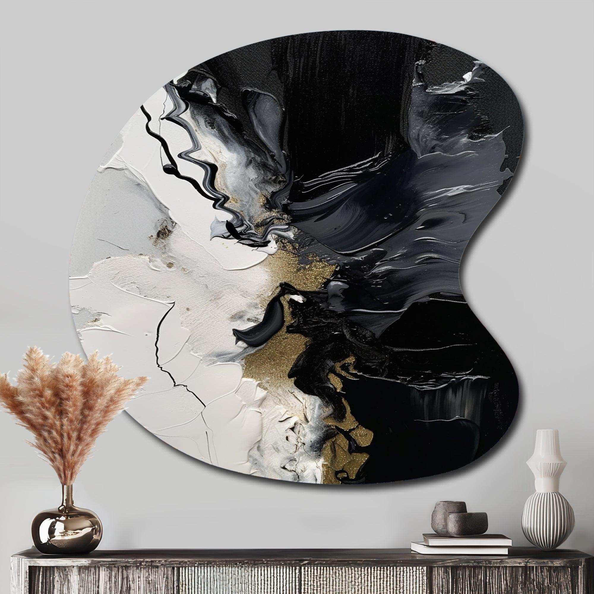Black Textured Splash Paint Art I - Asymmetric Metal Wall Art