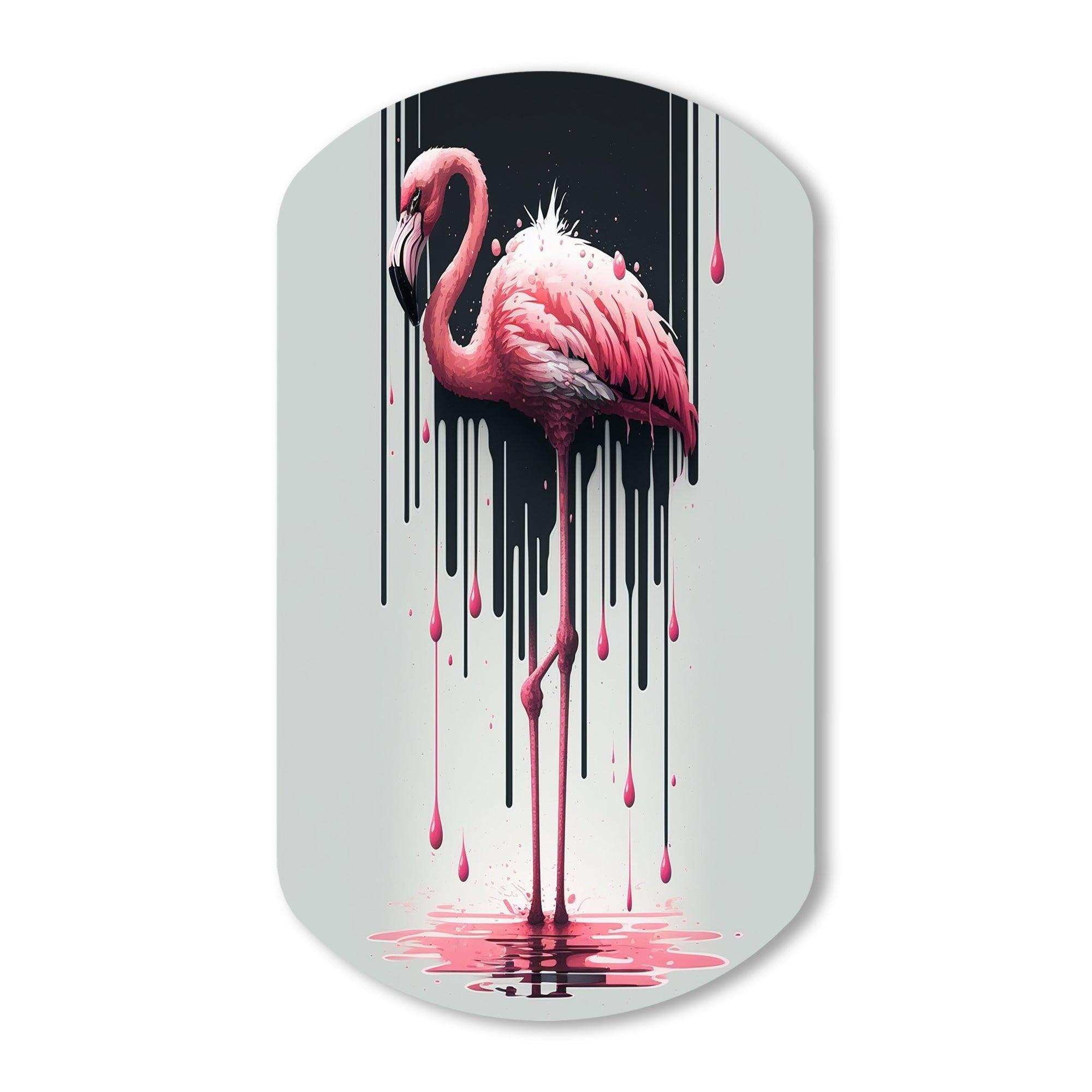 Flamingo With Paint Dripping1 - Asymmetric Metal Wall Art
