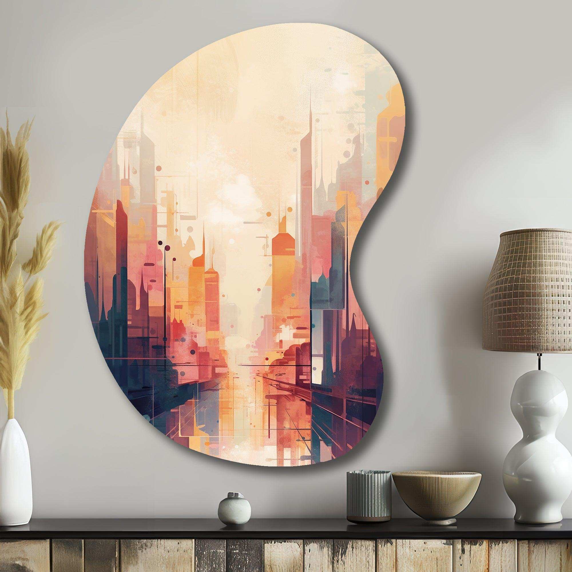 Modern Cubism Cityscape I - Asymmetric Metal Wall Art