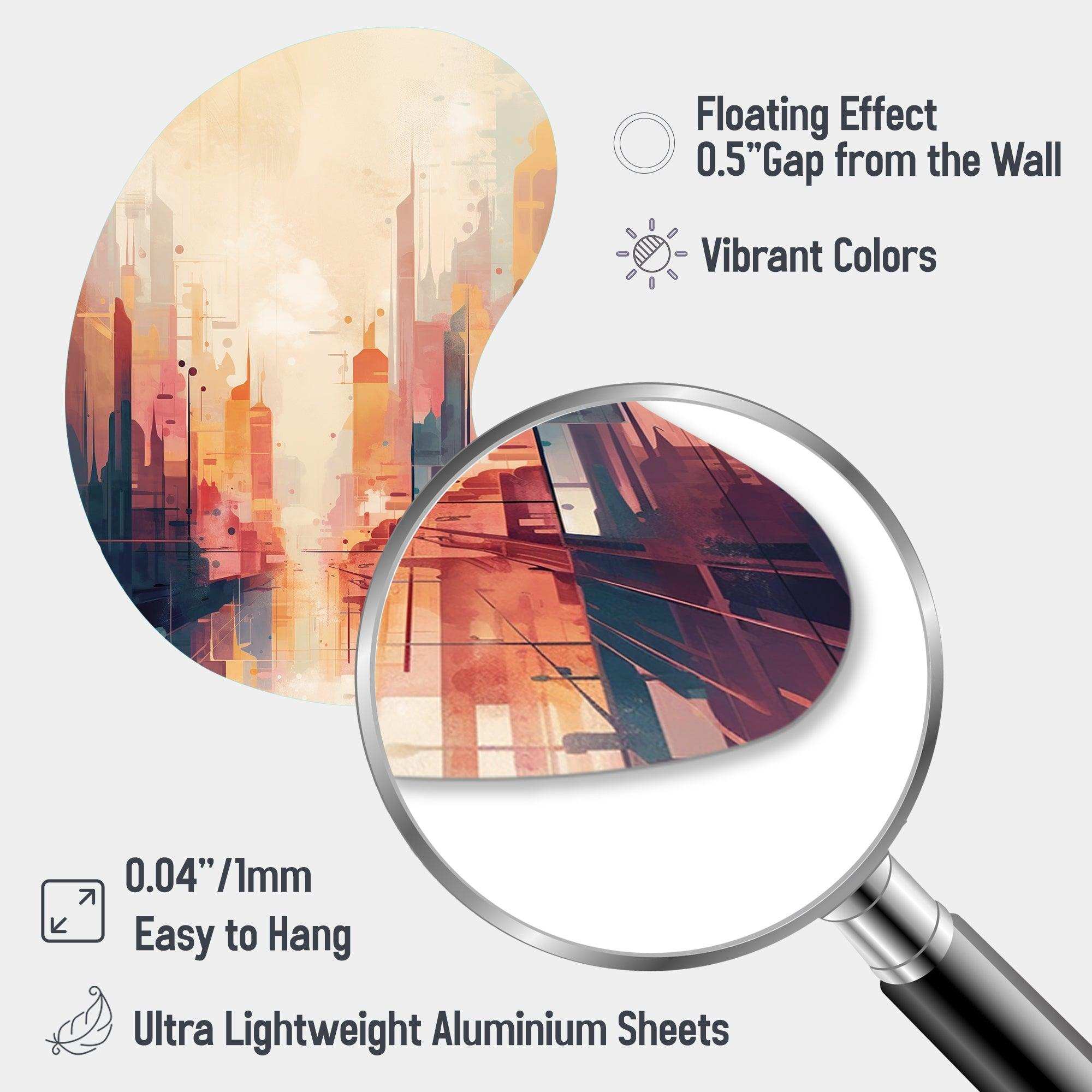 Modern Cubism Cityscape I - Asymmetric Metal Wall Art