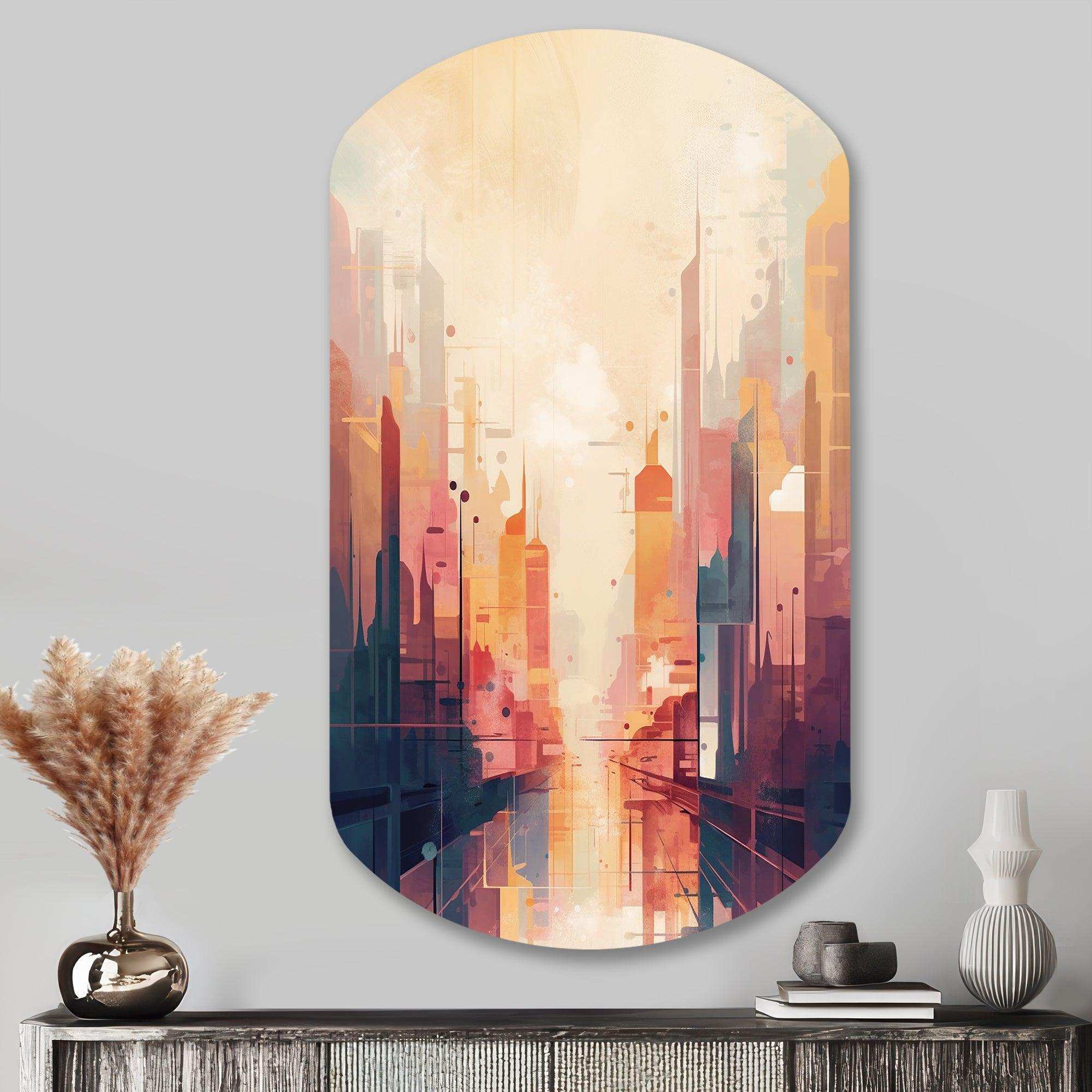 Modern Cubism Cityscape I - Asymmetric Metal Wall Art
