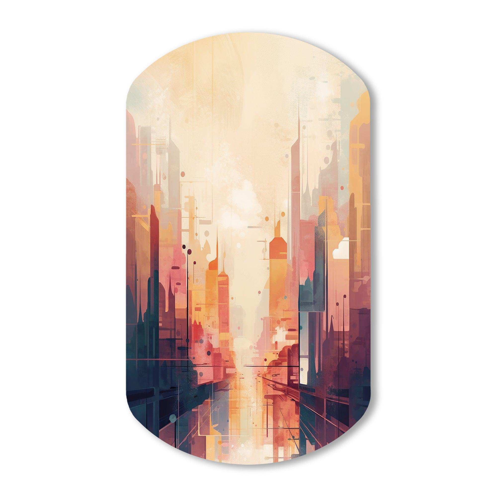 Modern Cubism Cityscape I - Asymmetric Metal Wall Art