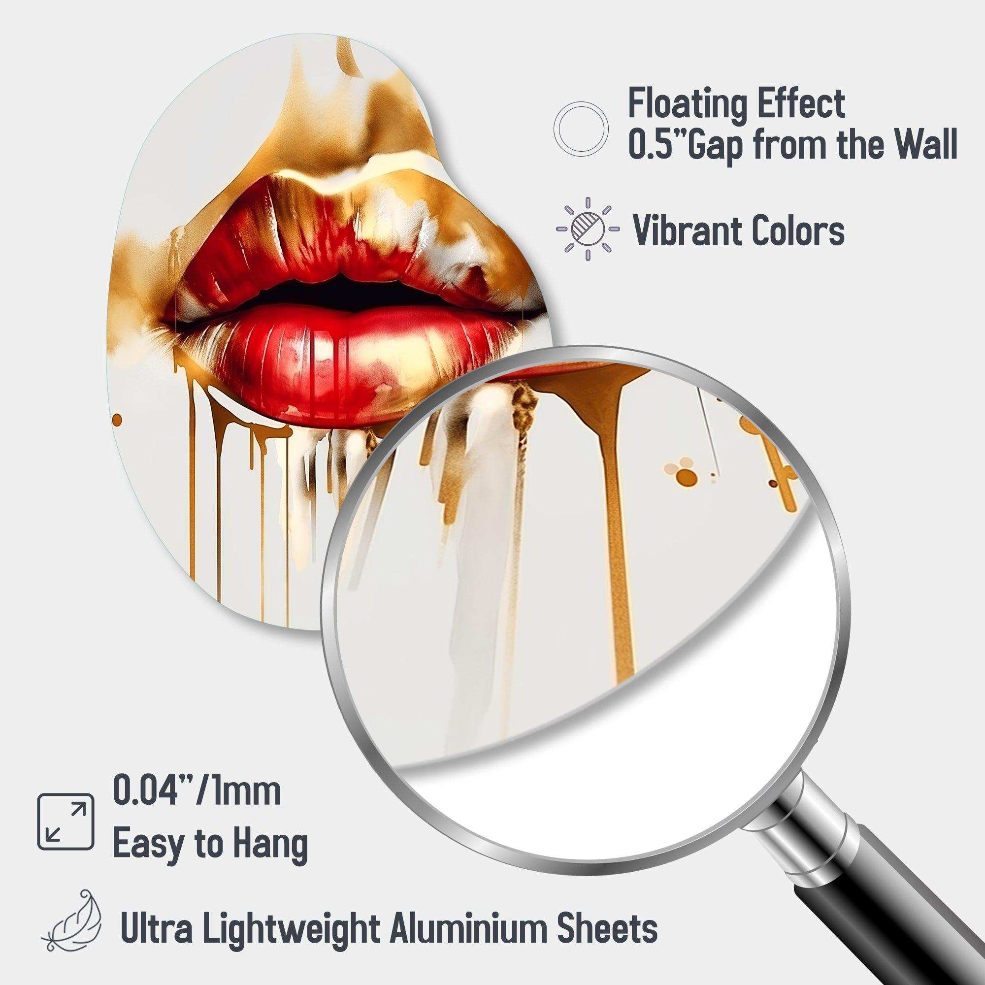 Golden Red Lips Of Luxury II - Asymmetric Metal Wall Art