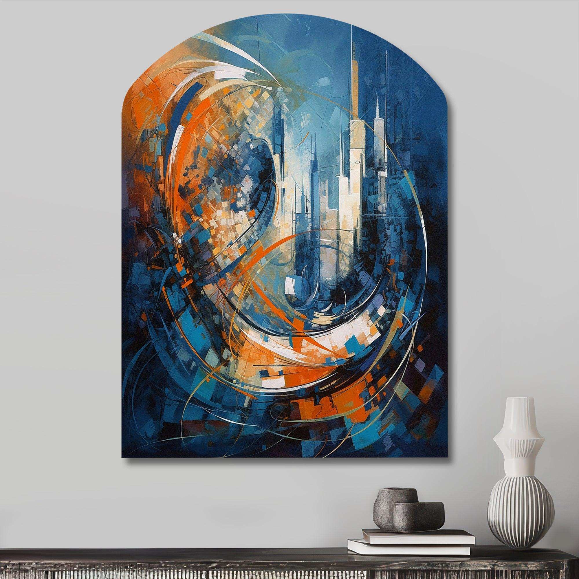 Orange And Blue Geometric Equilibrium IV - Asymmetric Metal Wall Art