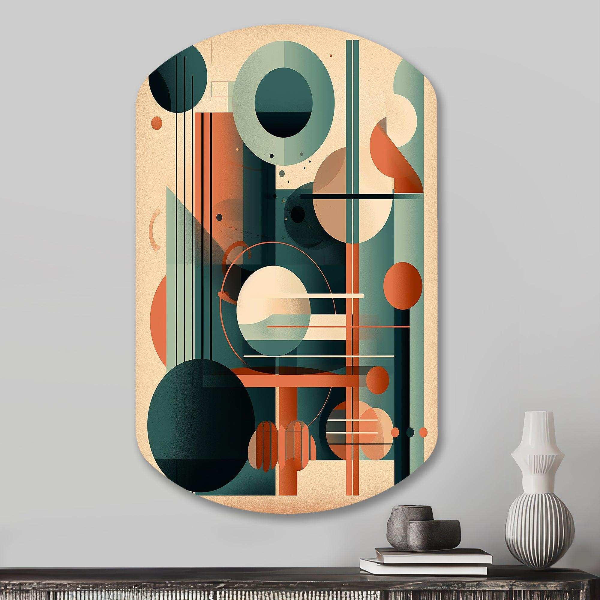 Orange And Green Mid Century Momentum IV - Asymmetric Metal Wall Art