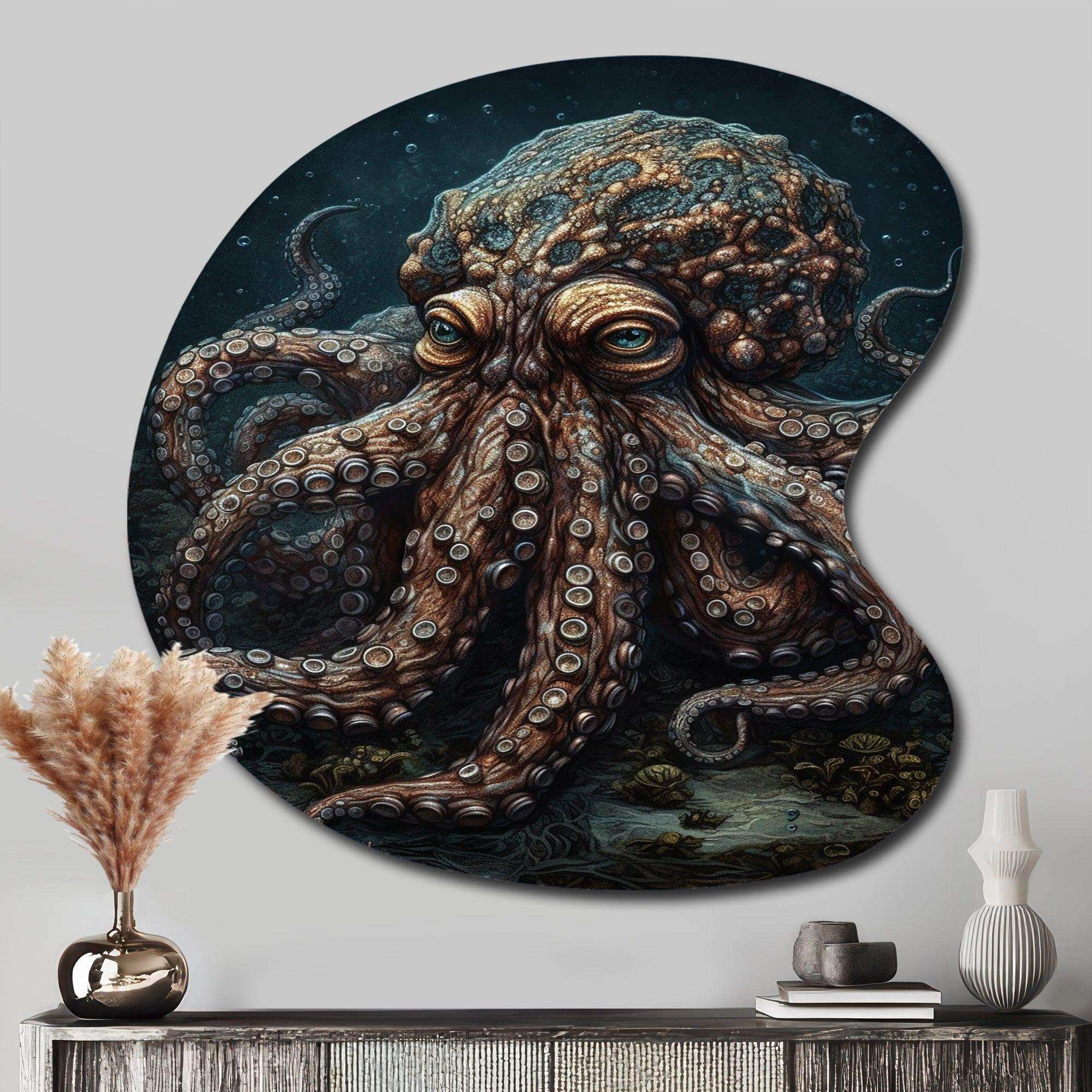 Brown Octopus Under The Sea - Asymmetric Metal Wall Art