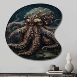 Brown Octopus Under The Sea - Asymmetric Metal Wall Art