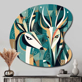 Green Beige Abstract Deer Portrait - Asymmetric Metal Wall Art