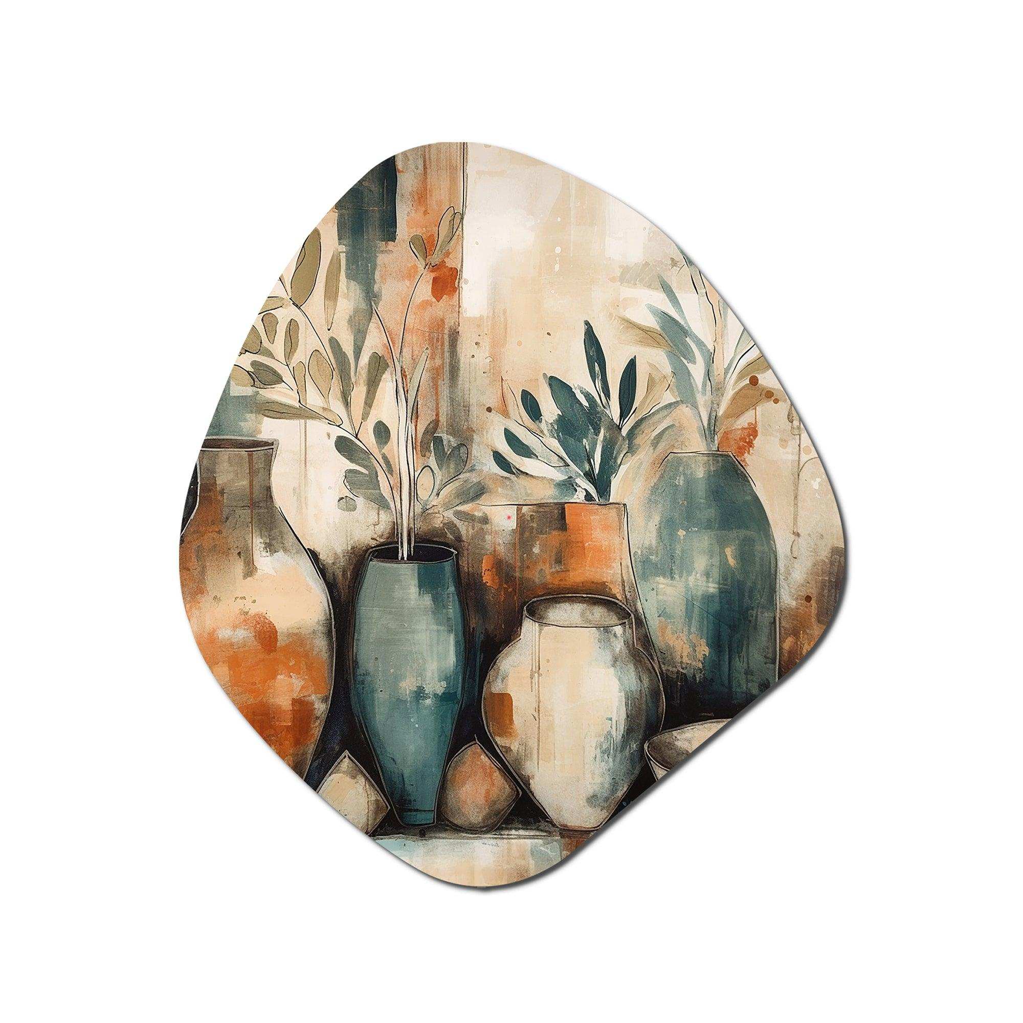 Orange And Green Channeling Bohemian Vibes - Asymmetric Metal Wall Art
