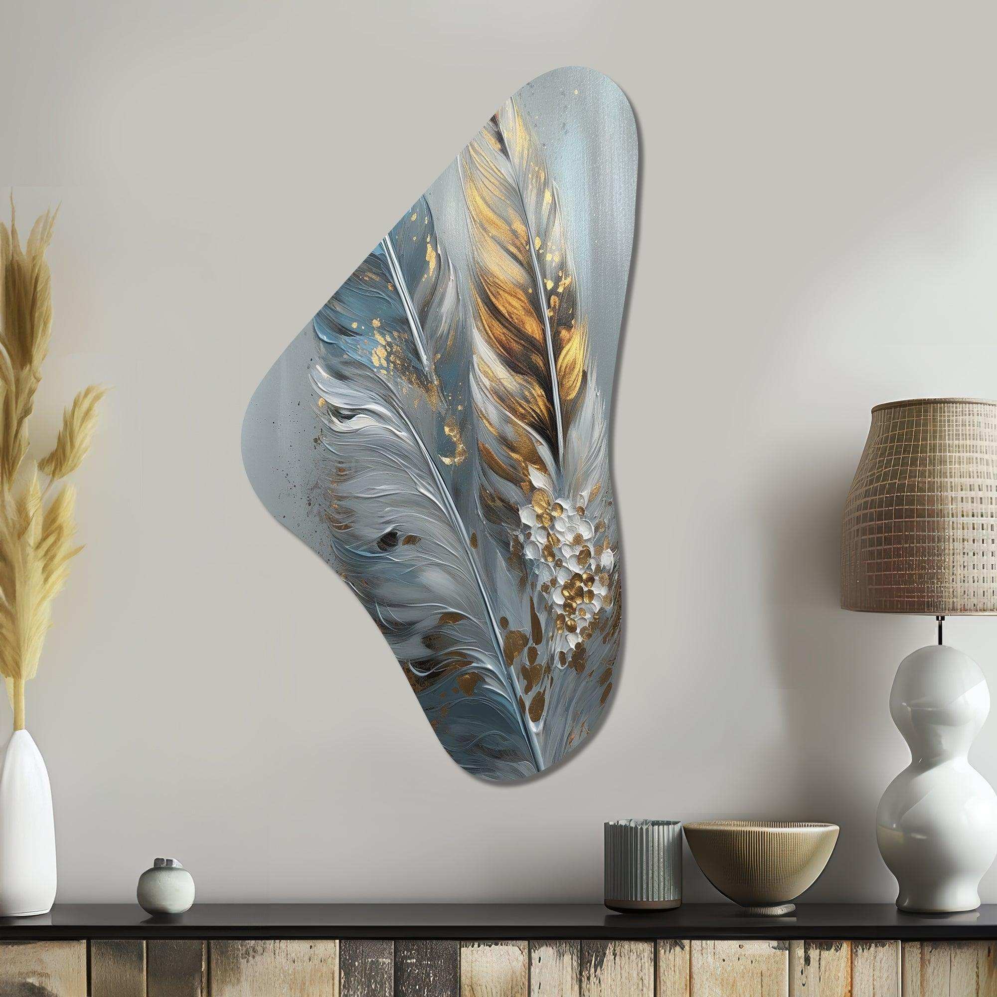 Gold Feather Wanderlust I - Asymmetric Metal Wall Art
