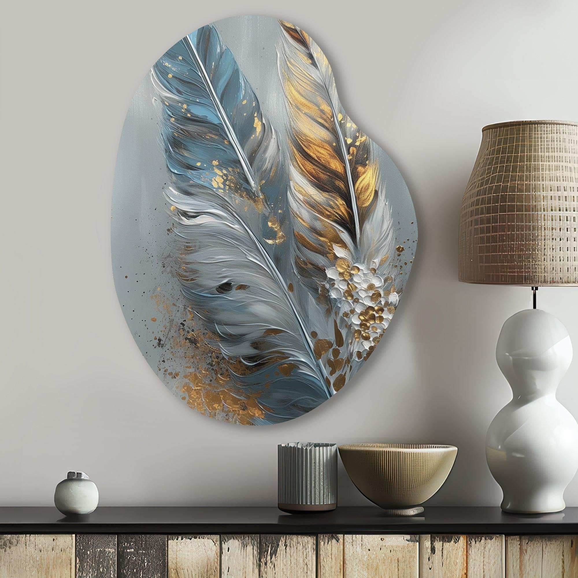 Gold Feather Wanderlust I - Asymmetric Metal Wall Art
