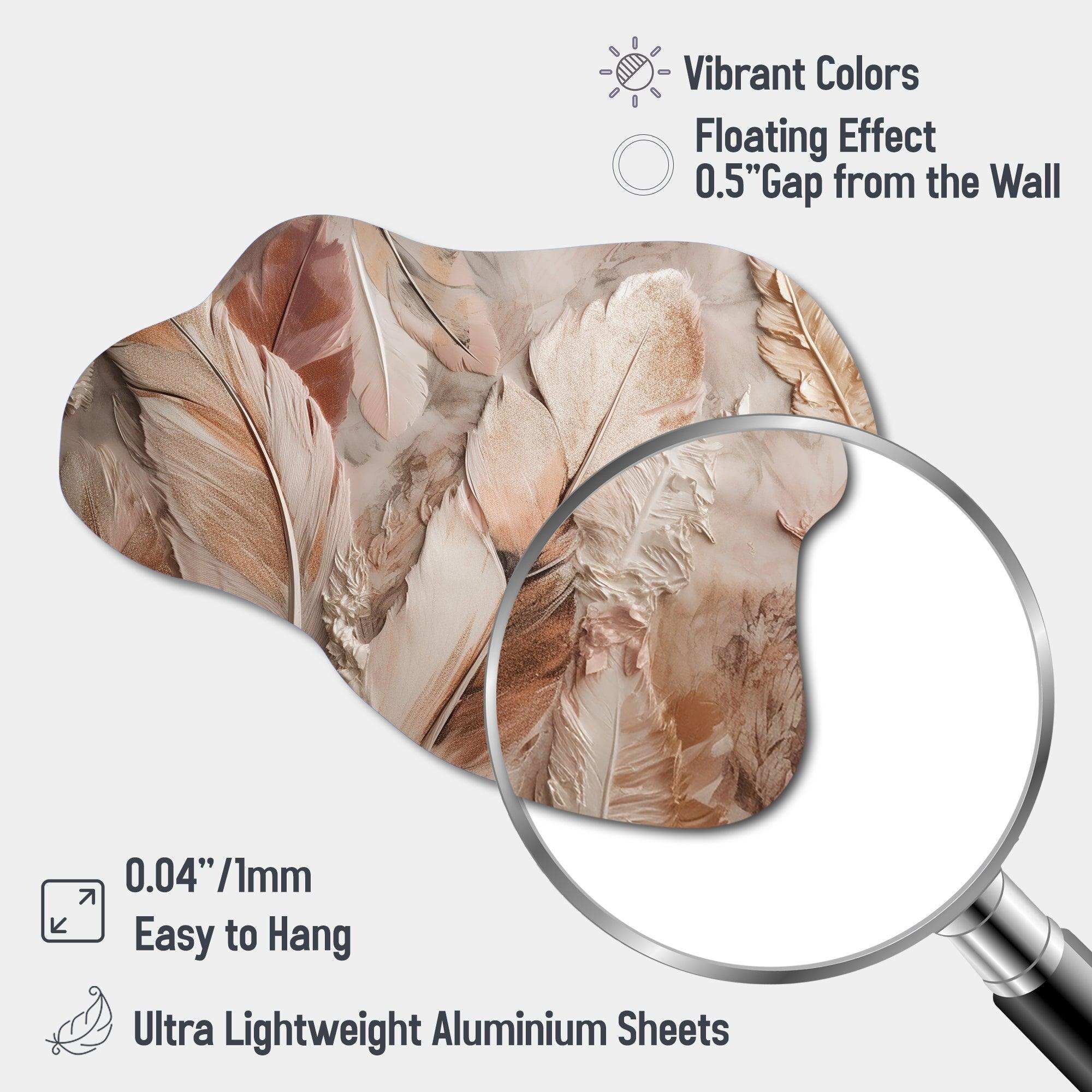 Gold Glamorous Feathers Of Boho Fantasy V - Asymmetric Metal Wall Art