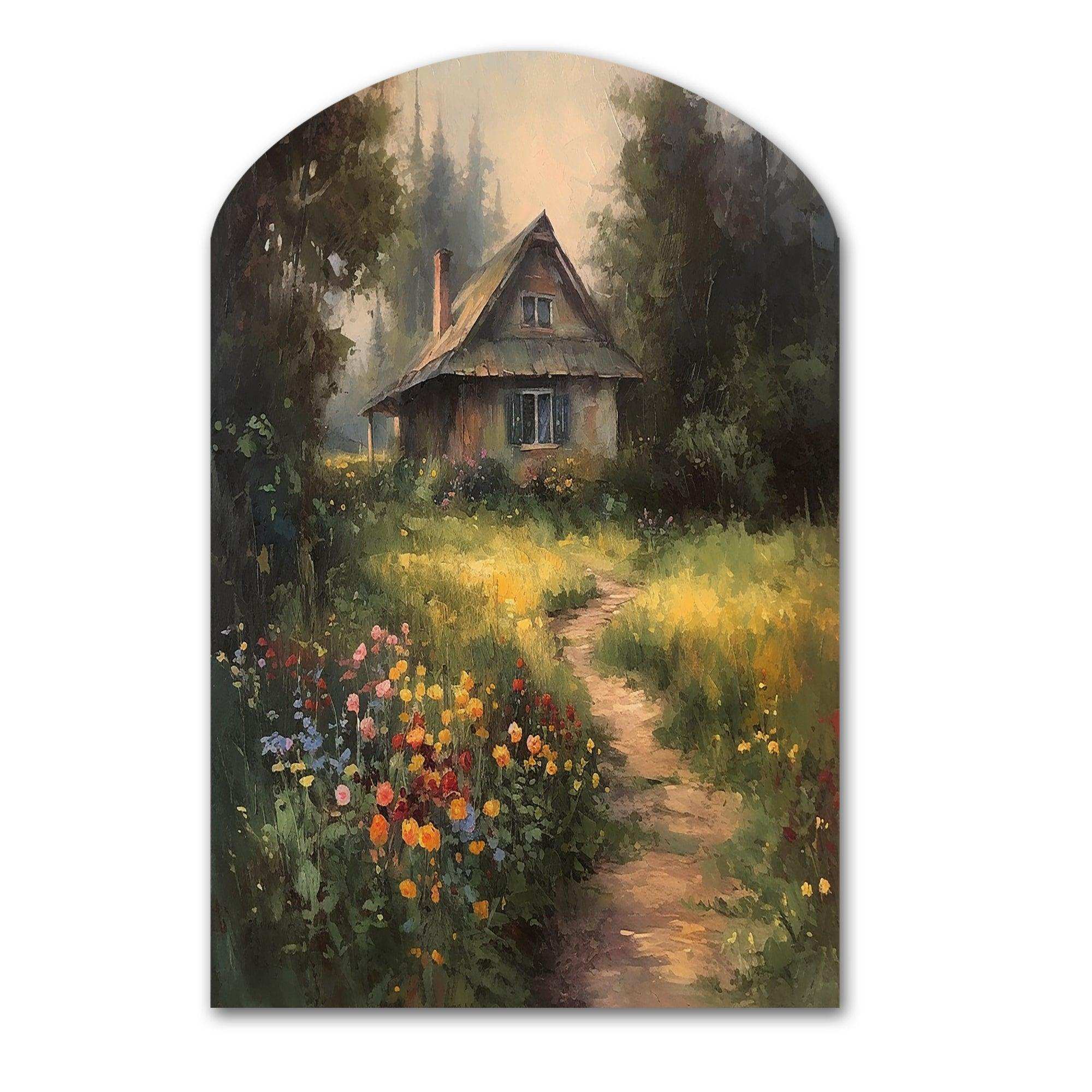 Quaint Cottage And Garden Oasis I - Asymmetric Metal Wall Art