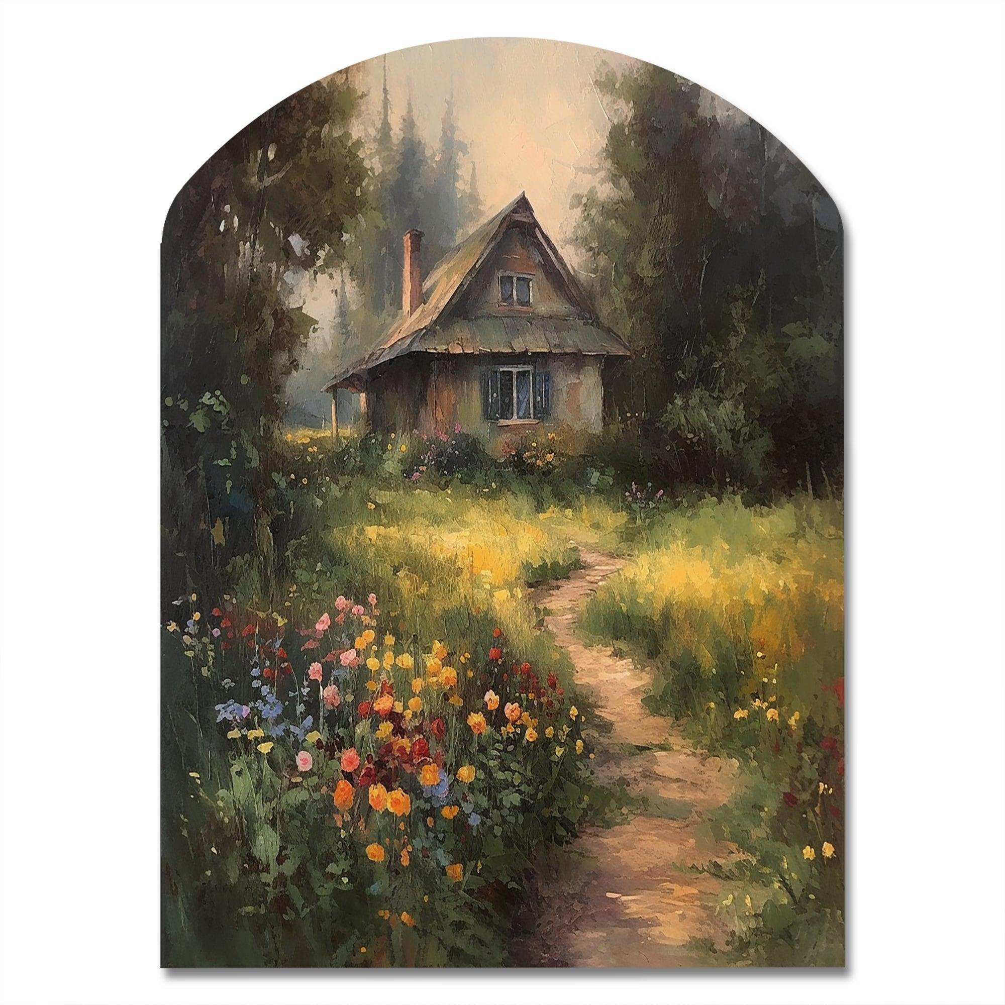 Quaint Cottage And Garden Oasis I - Asymmetric Metal Wall Art
