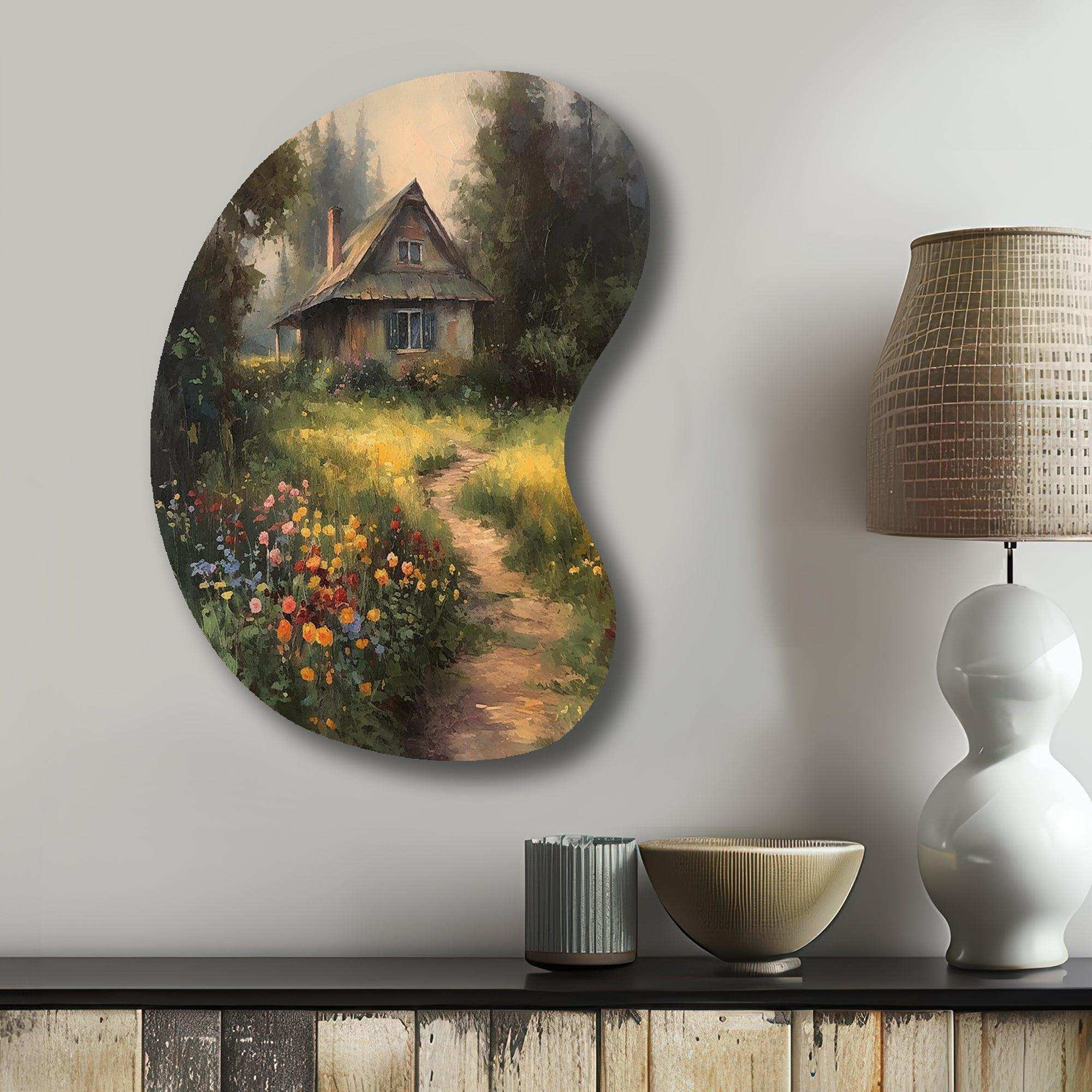Quaint Cottage And Garden Oasis I - Asymmetric Metal Wall Art