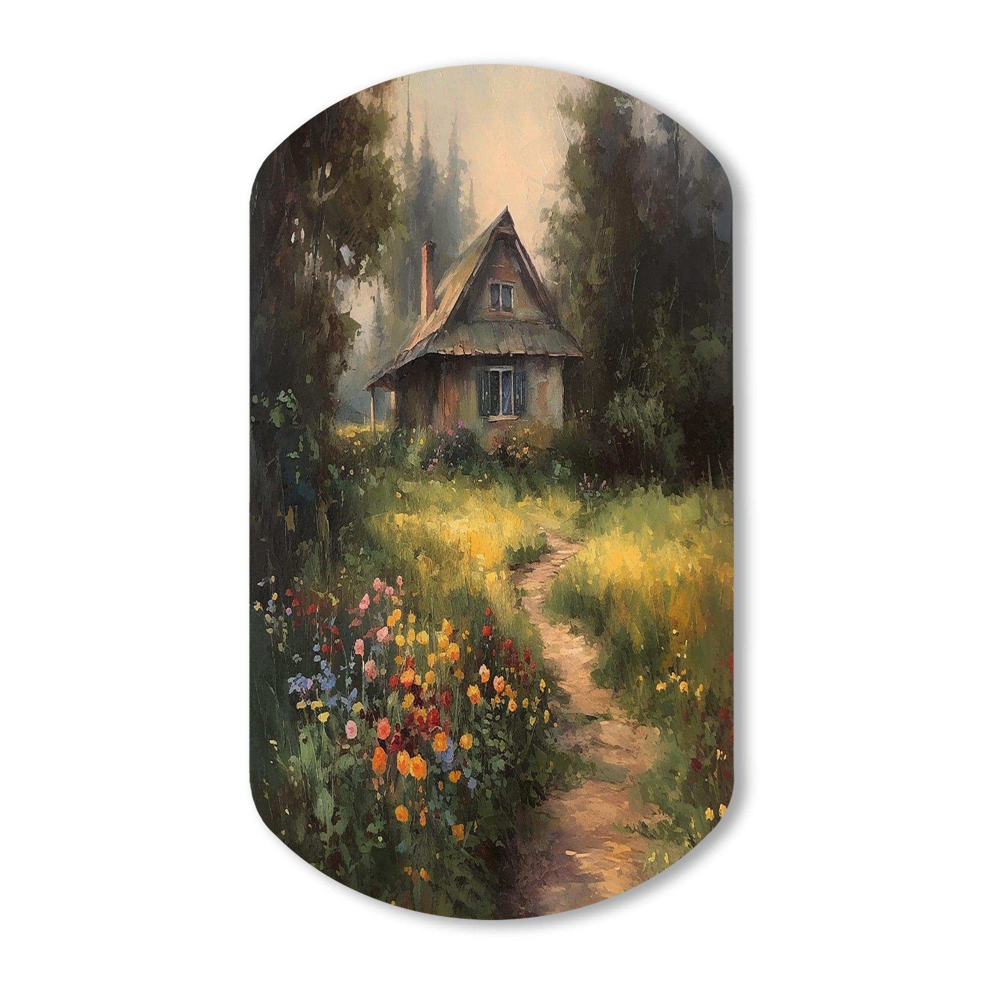 Quaint Cottage And Garden Oasis I - Asymmetric Metal Wall Art