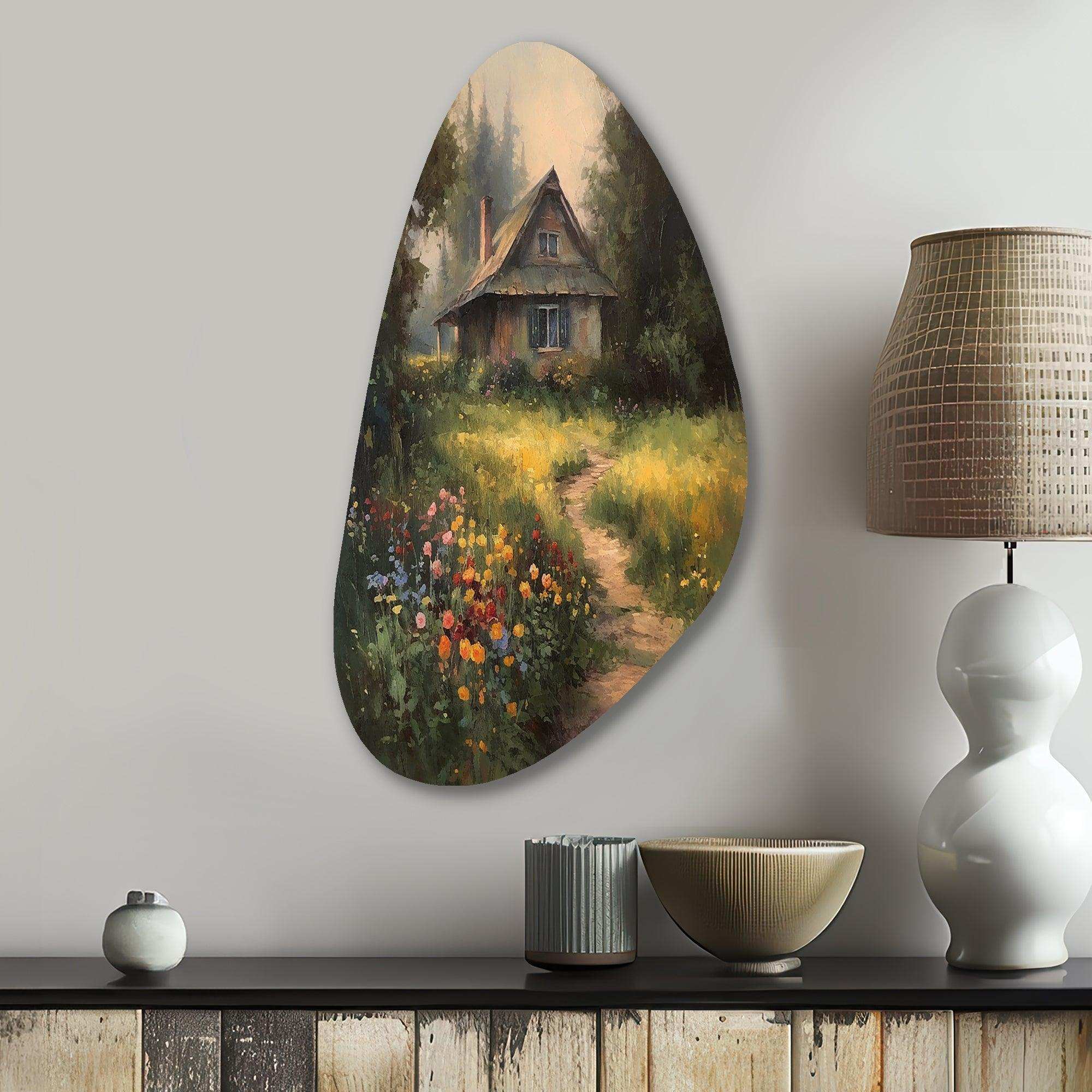 Quaint Cottage And Garden Oasis I - Asymmetric Metal Wall Art