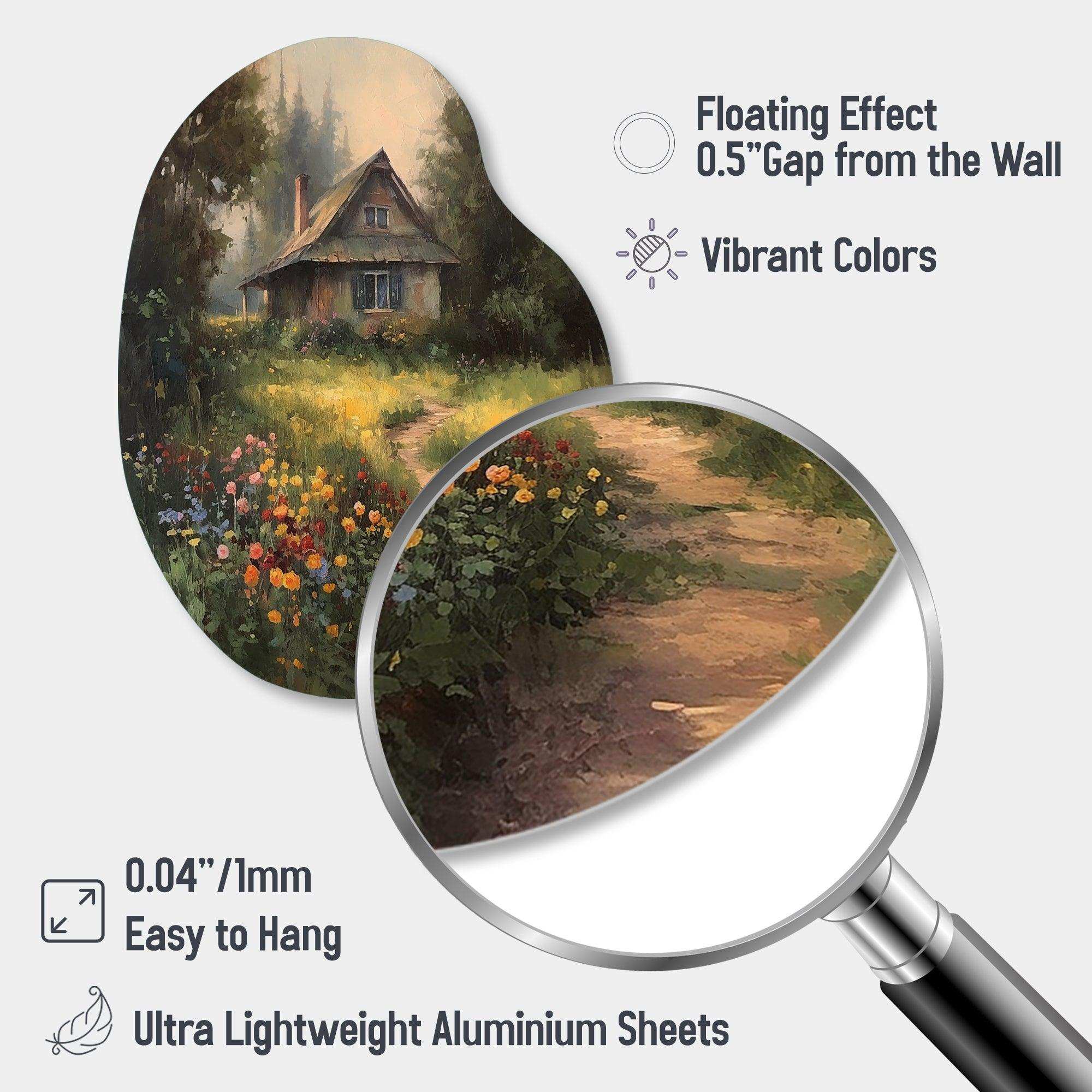 Quaint Cottage And Garden Oasis I - Asymmetric Metal Wall Art