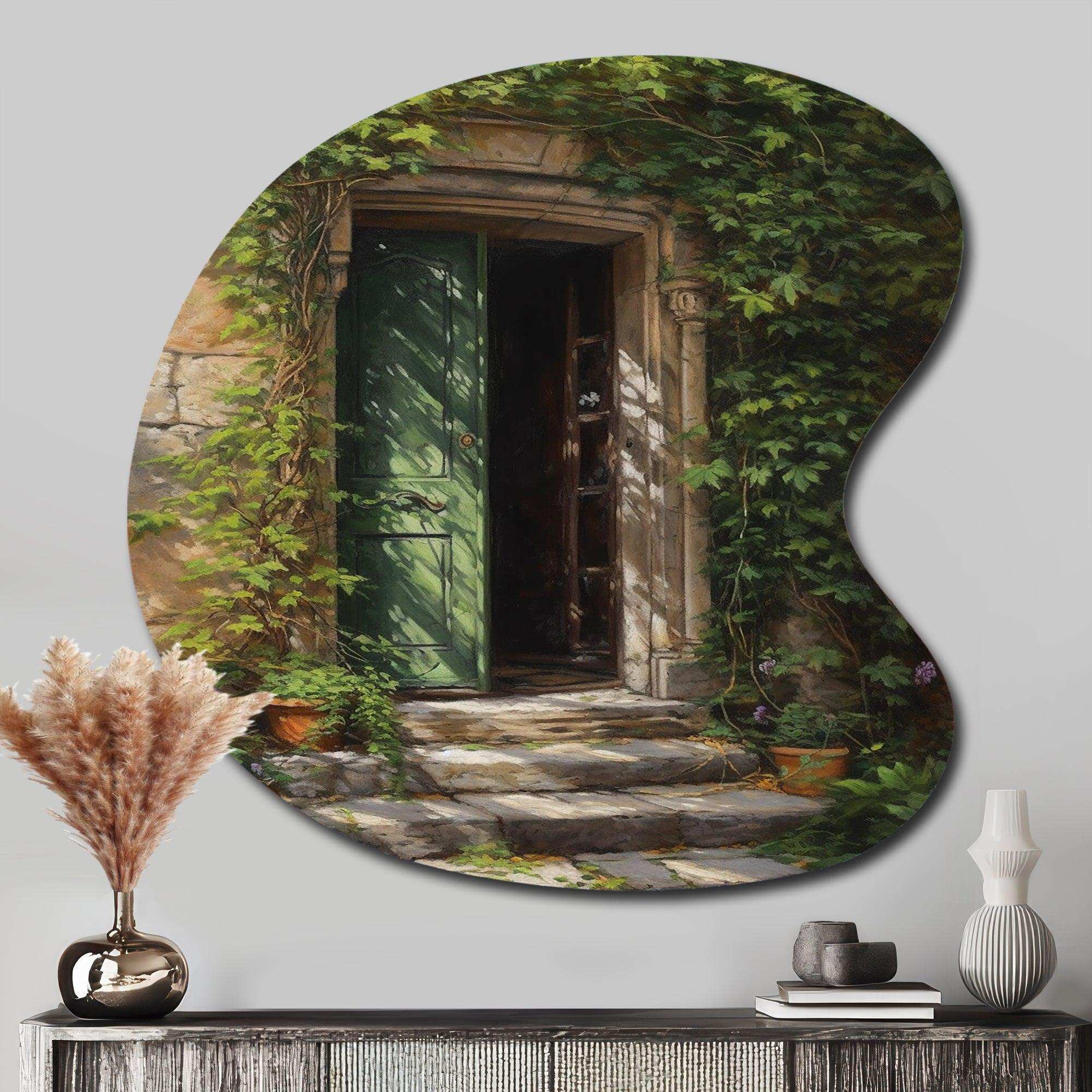 Green And Beige Nature'S Front Door Greeting - Asymmetric Metal Wall Art