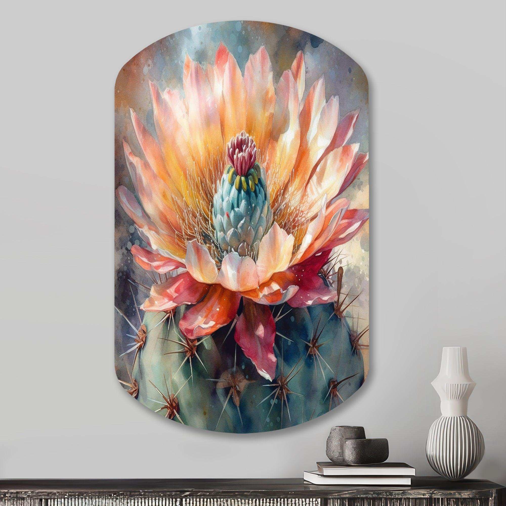 Orange Green Cactus Flower III - Asymmetric Metal Wall Art