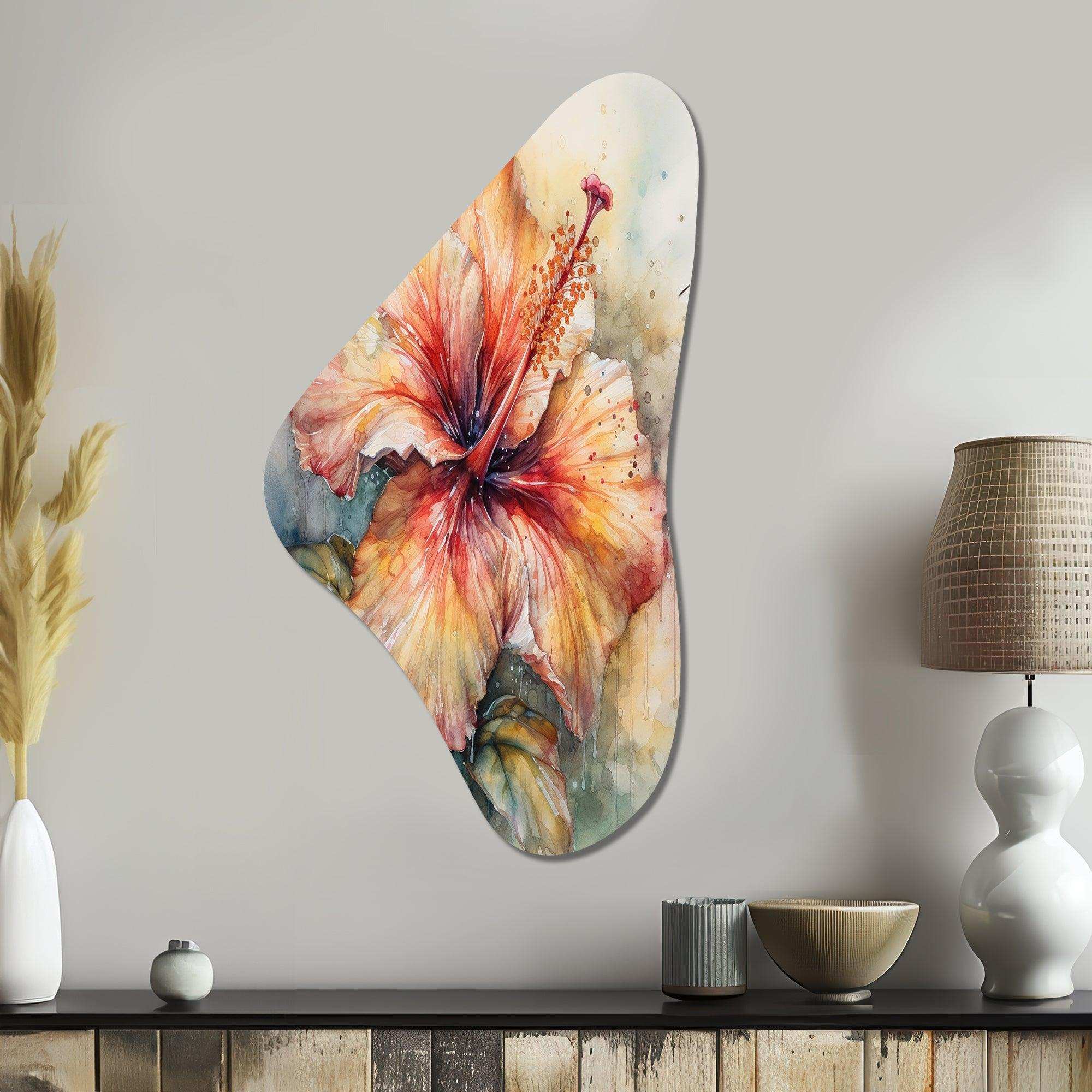 Orange Grey Hibiscus Euphoria II - Asymmetric Metal Wall Art