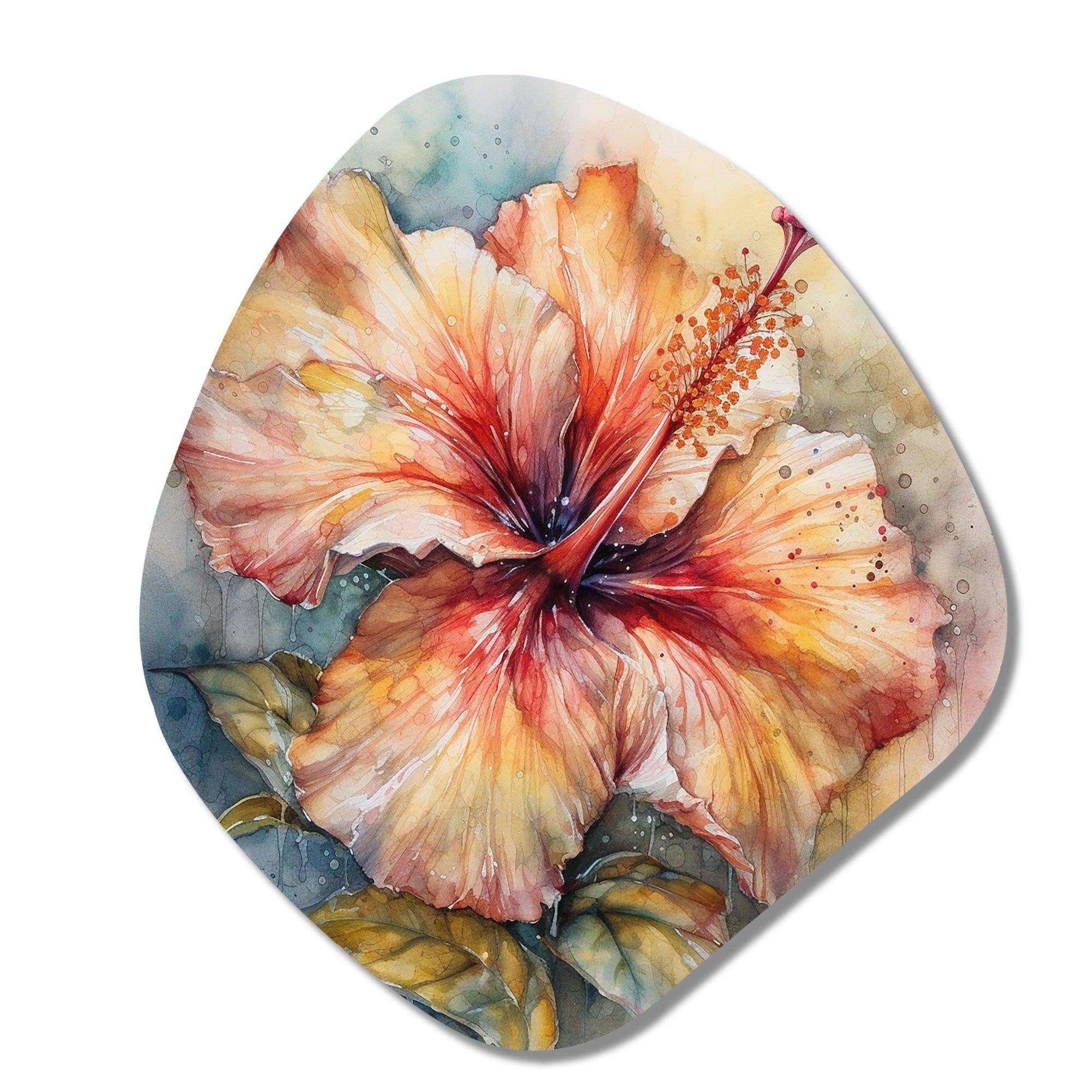 Orange Grey Hibiscus Euphoria II - Asymmetric Metal Wall Art