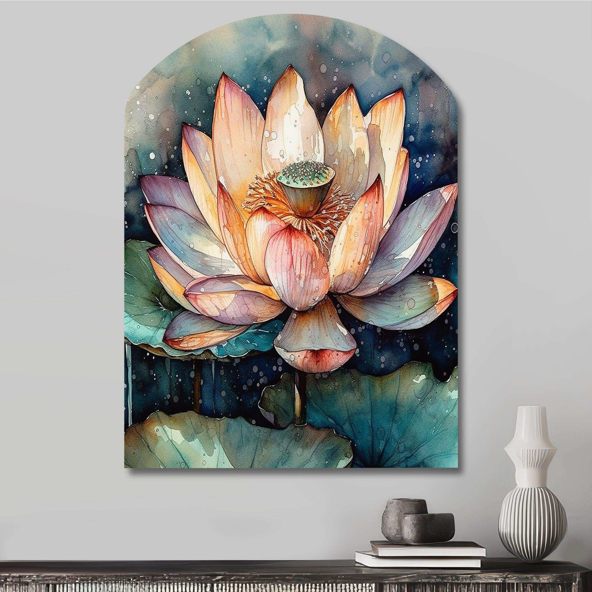 Orange Lotus Floral Dreams I - Asymmetric Metal Wall Art