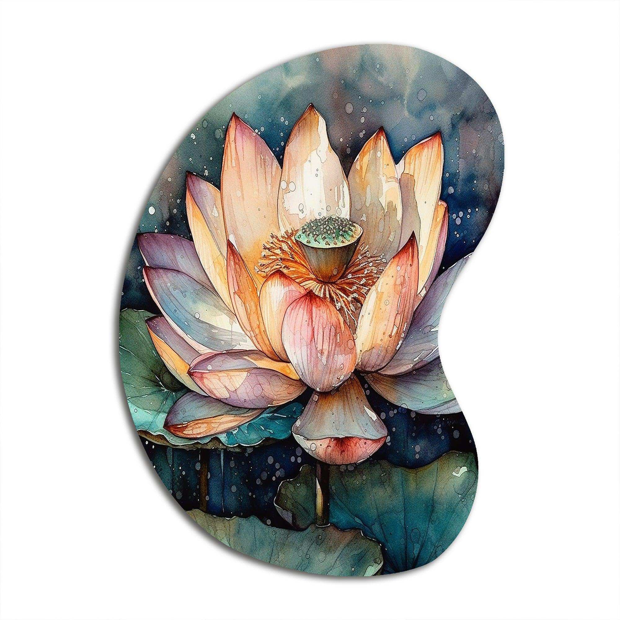 Orange Lotus Floral Dreams I - Asymmetric Metal Wall Art