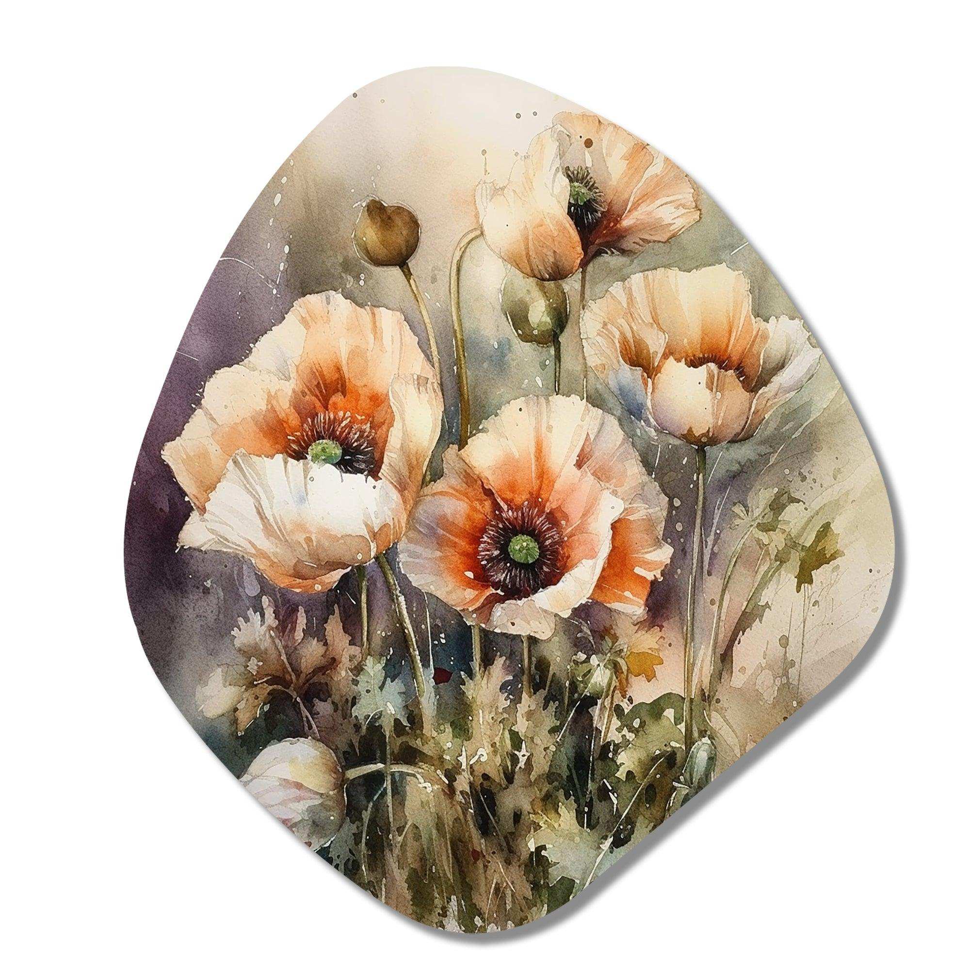 Orange Peonies Blooms II - Asymmetric Metal Wall Art