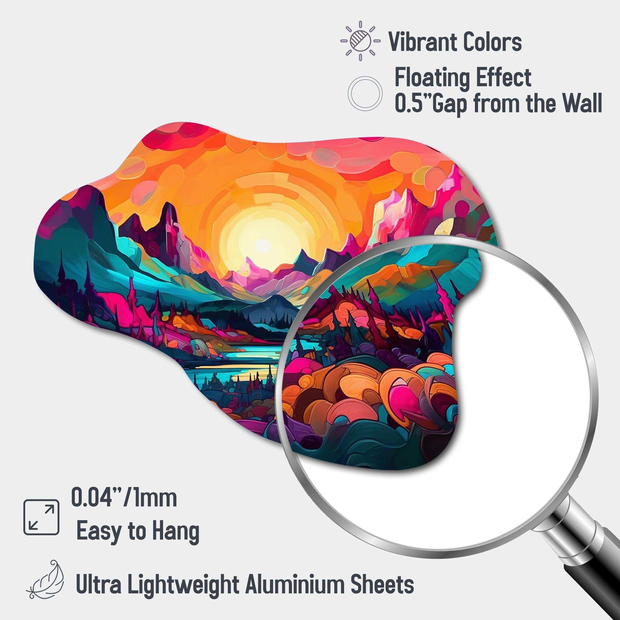 Vibrant Sunset Shining Over Mountains III - Asymmetric Metal Wall Art