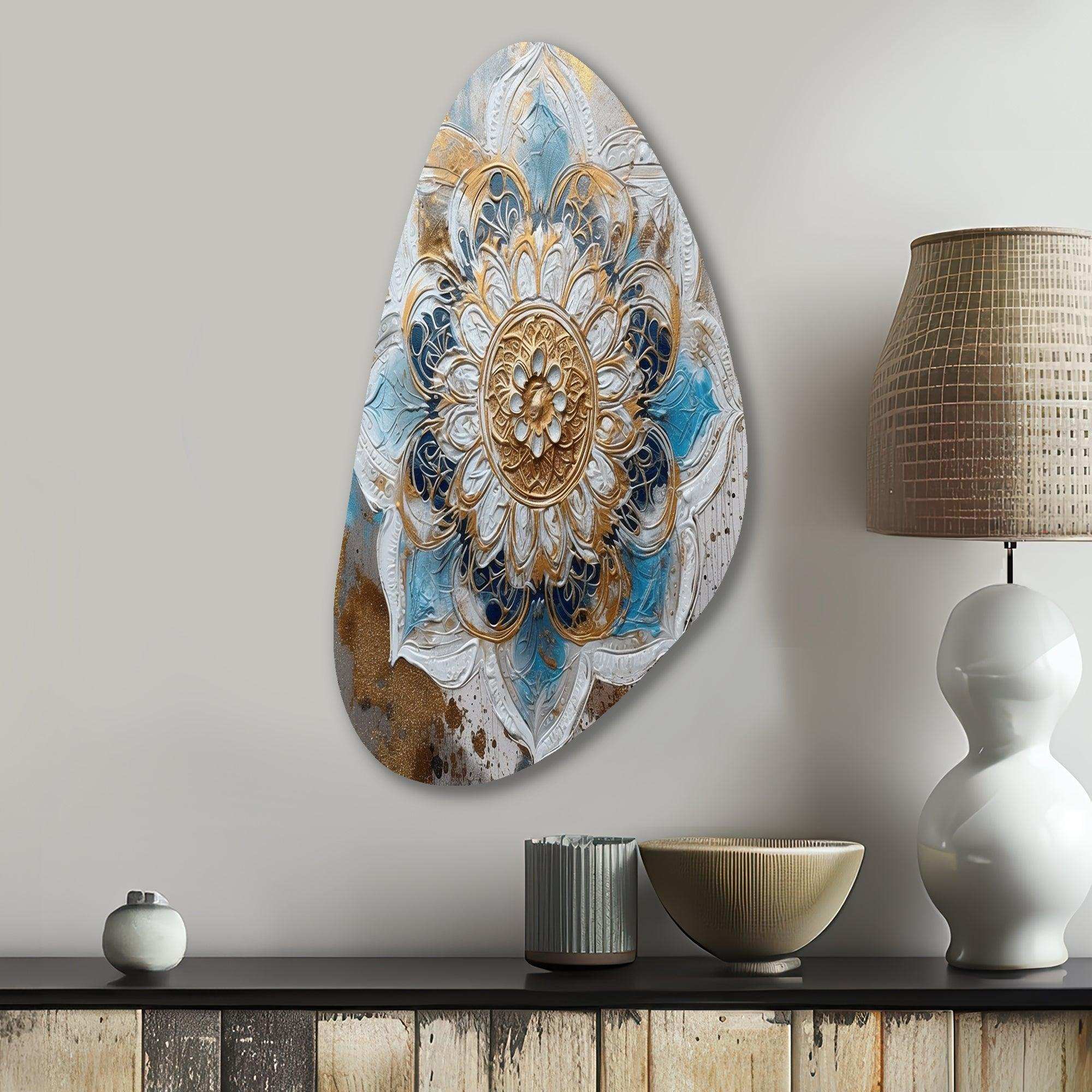 Blue And Gold Mandala I - Asymmetric Metal Wall Art