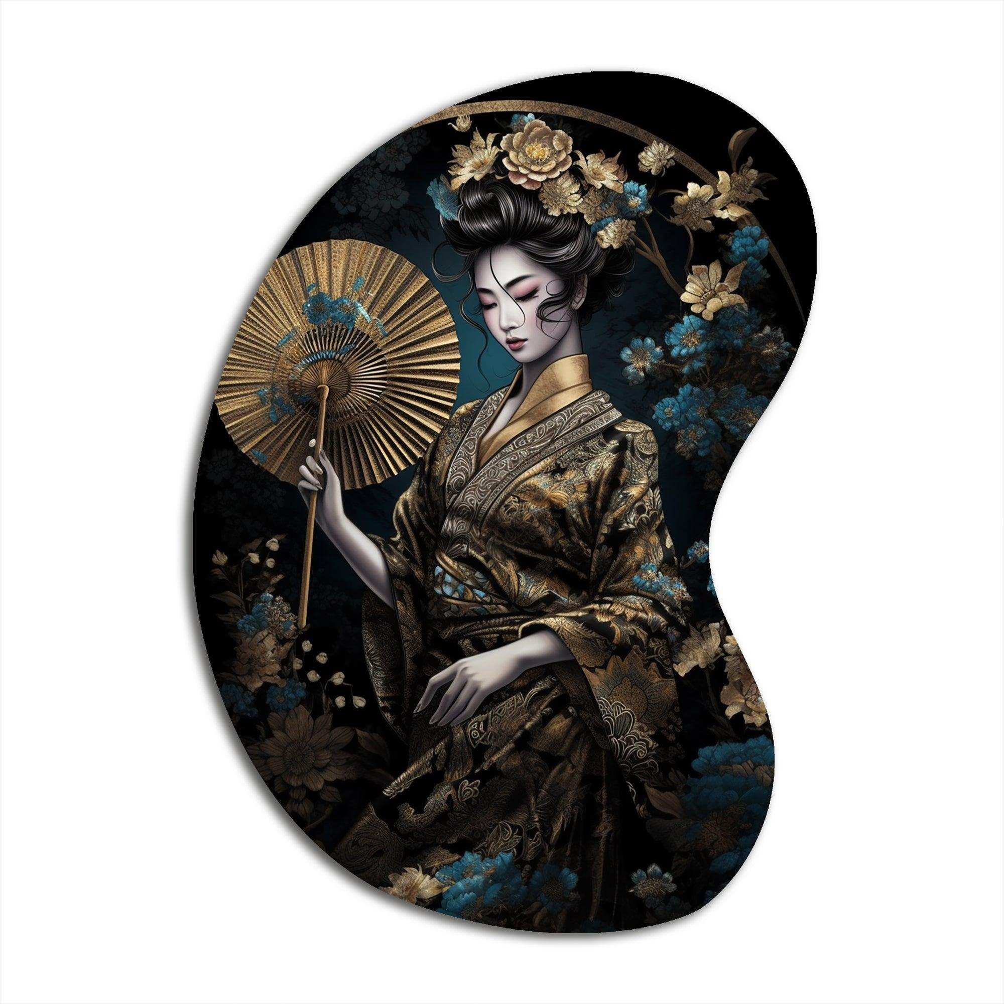 Elegant Japanese Woman IV - Asymmetric Metal Wall Art
