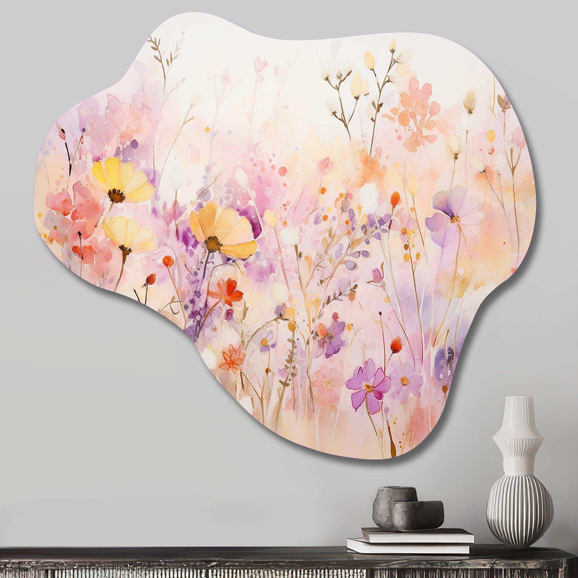 Pink Whimsical Wildflowers I - Asymmetric Metal Wall Art