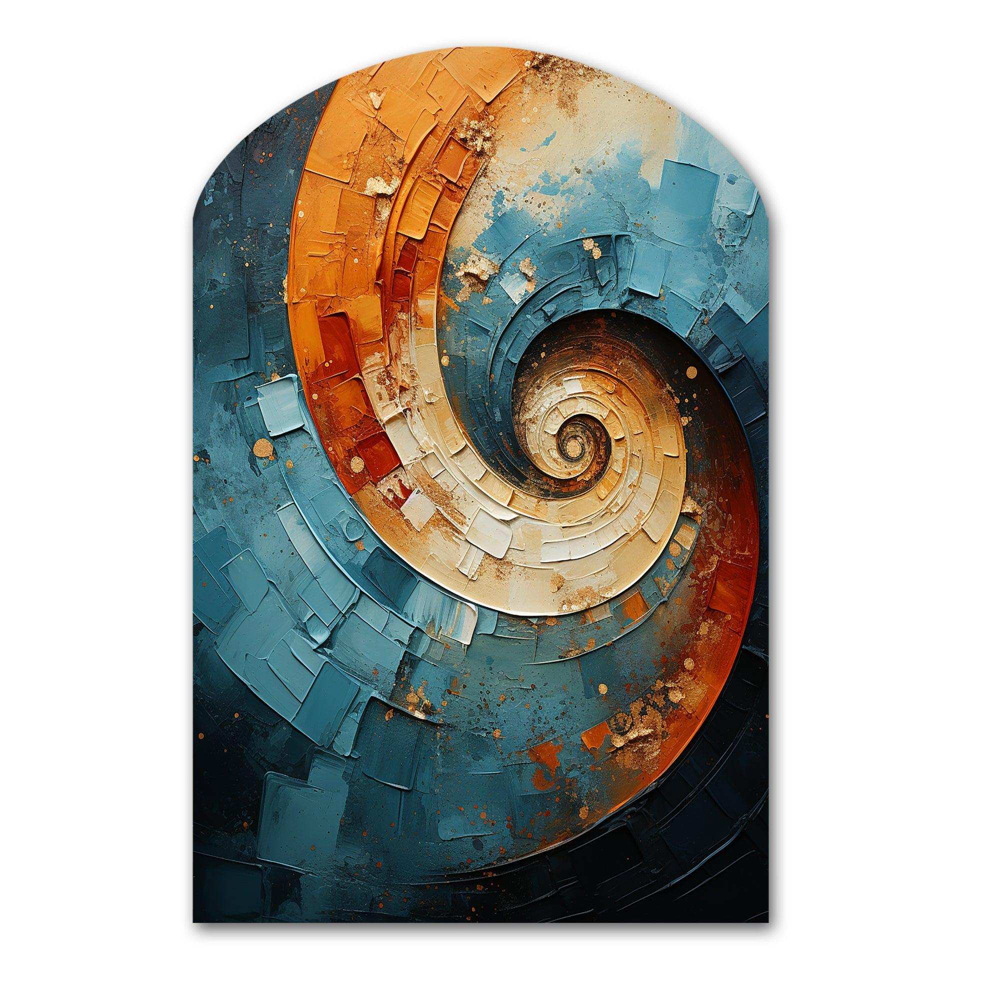Orange Teal Abstract Spirals I - Asymmetric Metal Wall Art