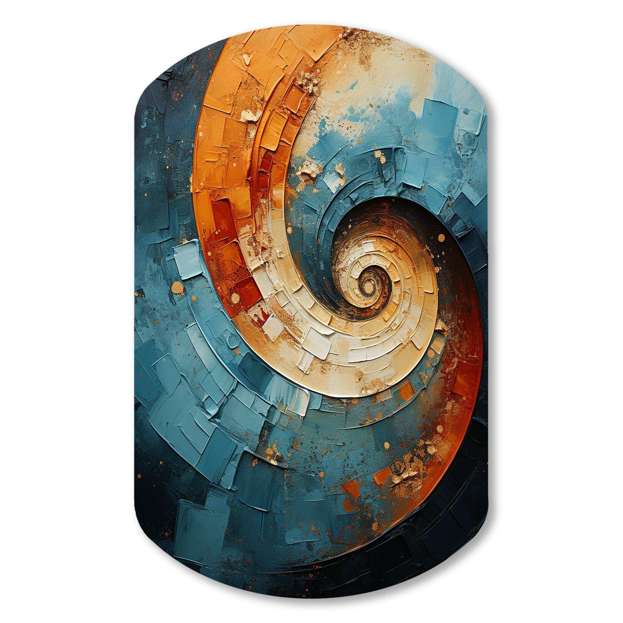 Orange Teal Abstract Spirals I - Asymmetric Metal Wall Art