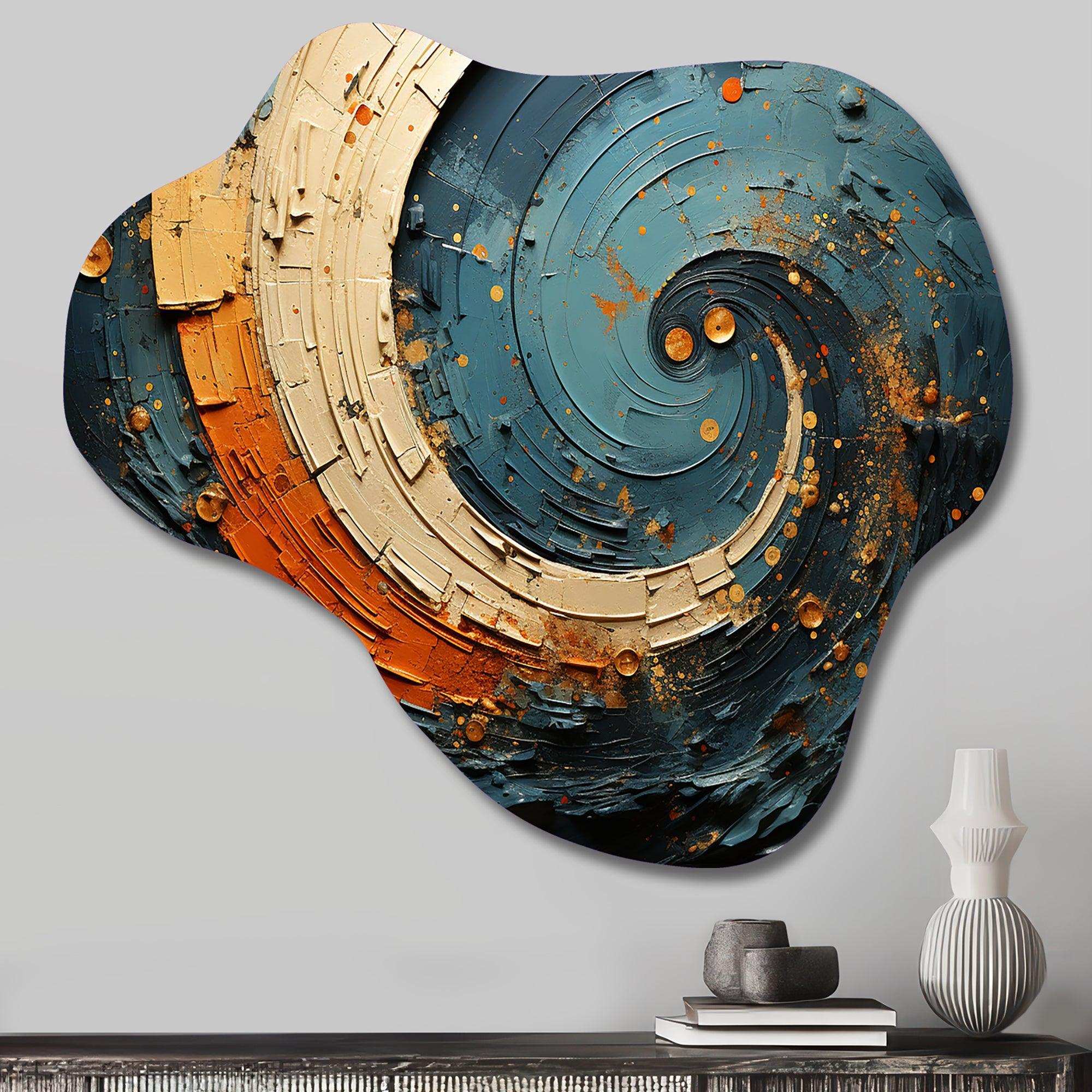 Orange Teal Abstract Spirals II - Asymmetric Metal Wall Art