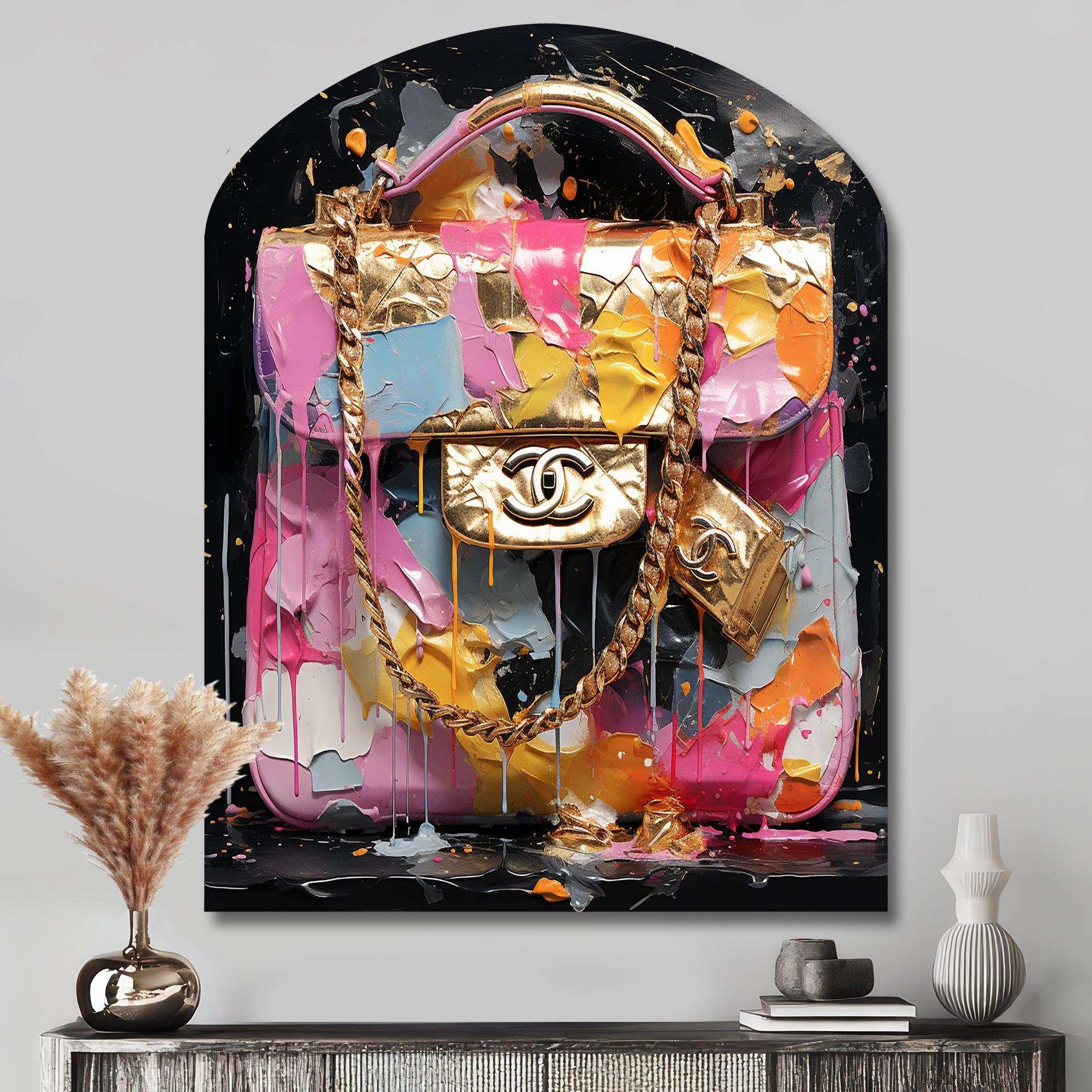 Fashion Bag Couture Pink Gold - Asymmetric Metal Wall Art