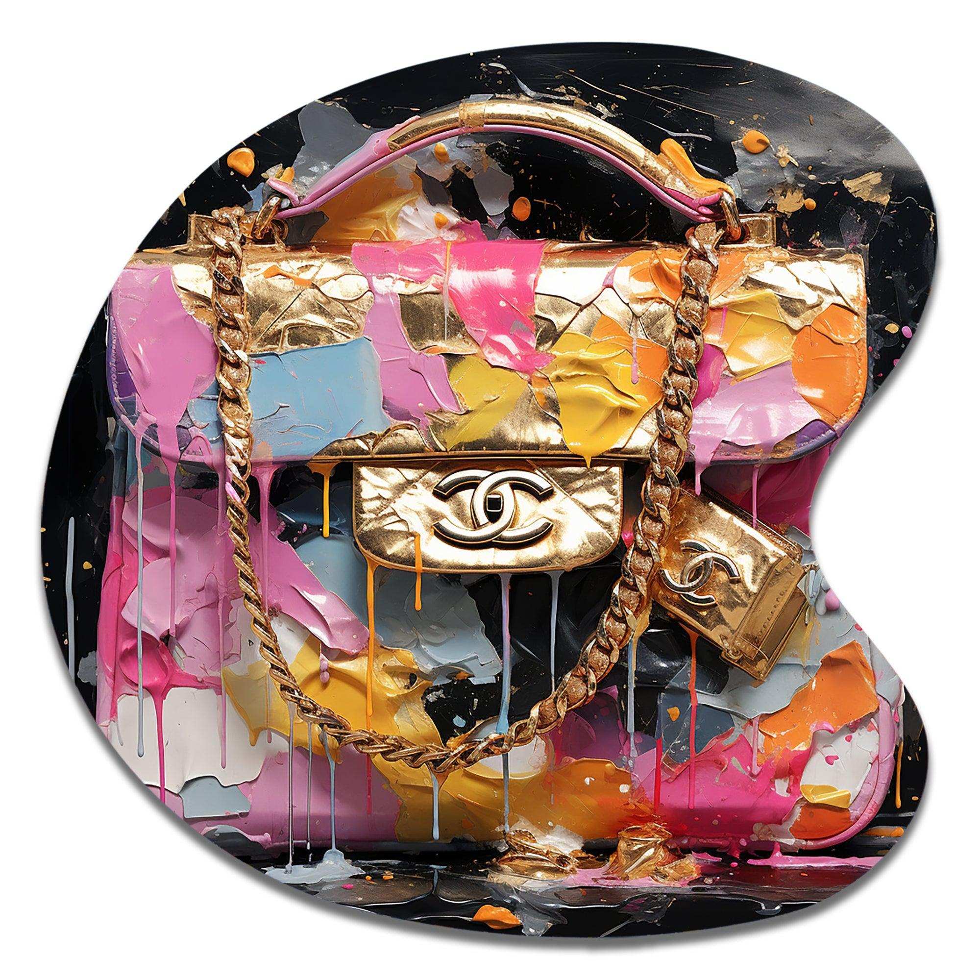 Fashion Bag Couture Pink Gold - Asymmetric Metal Wall Art