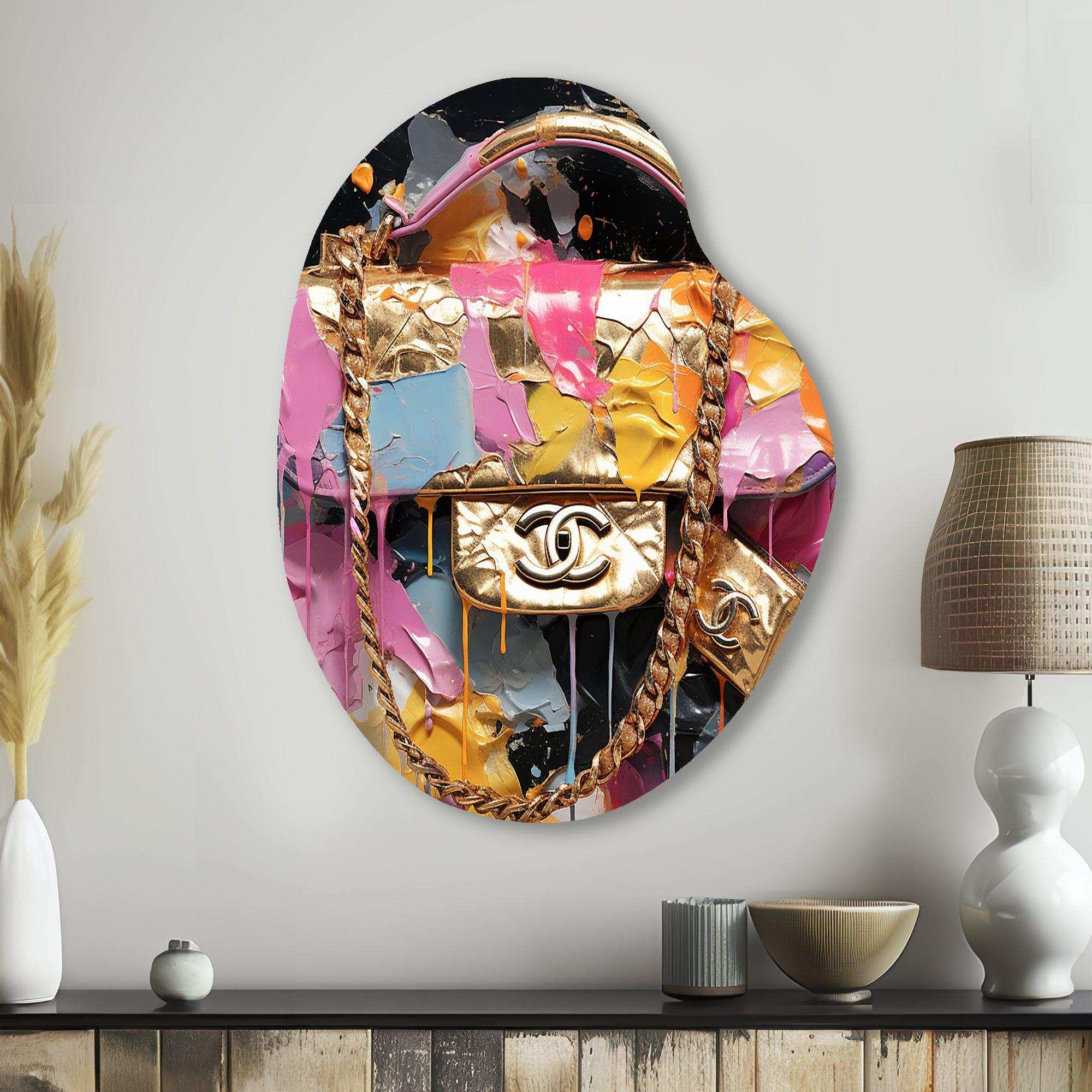Fashion Bag Couture Pink Gold - Asymmetric Metal Wall Art