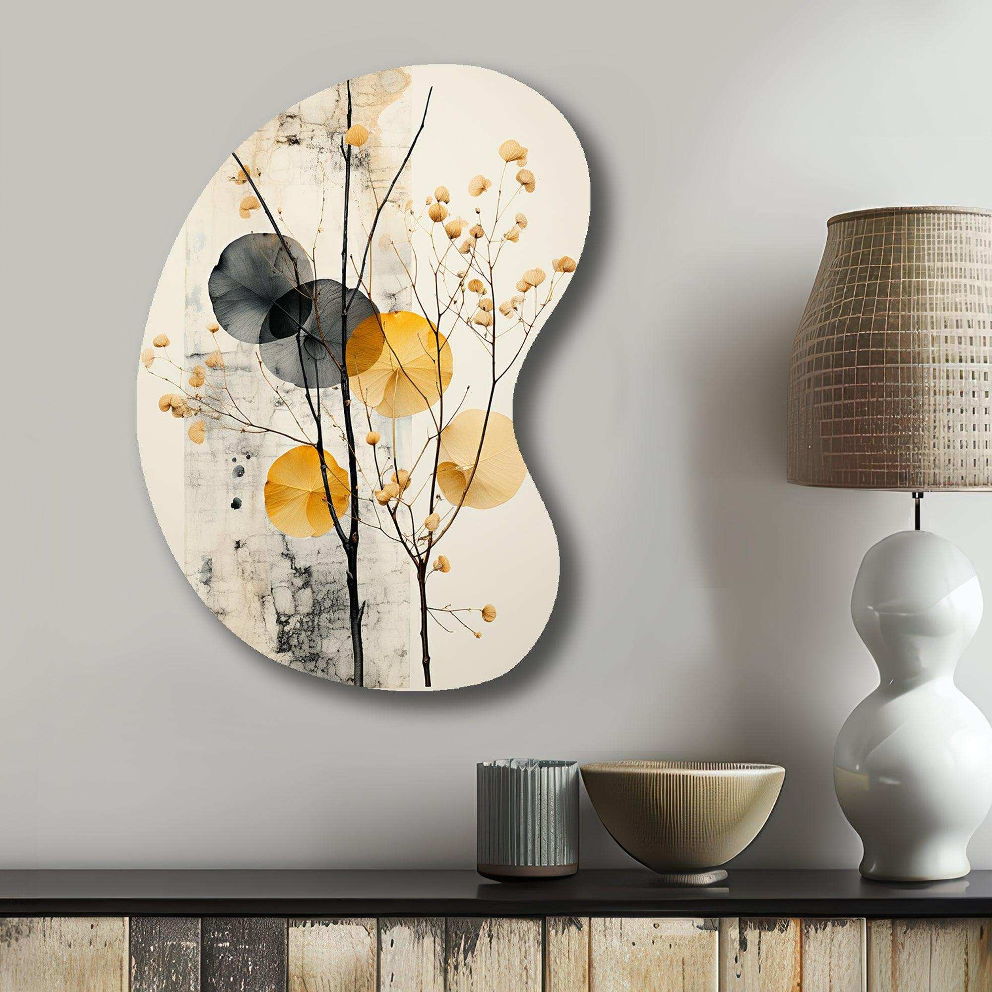 Asian Art Seashell Sumi XII - Asymmetric Metal Wall Art