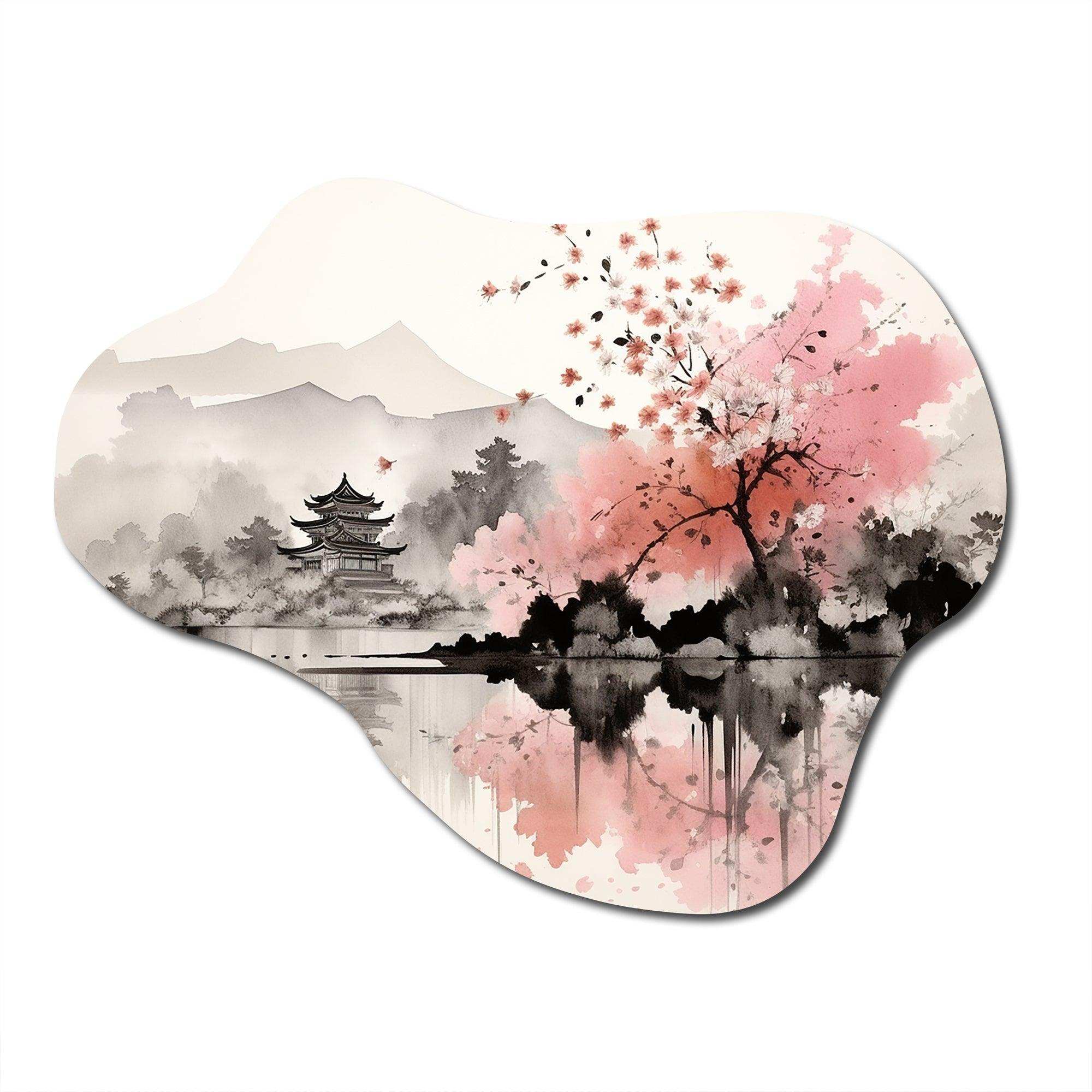 Asian Art Sumi Lake III - Asymmetric Metal Wall Art