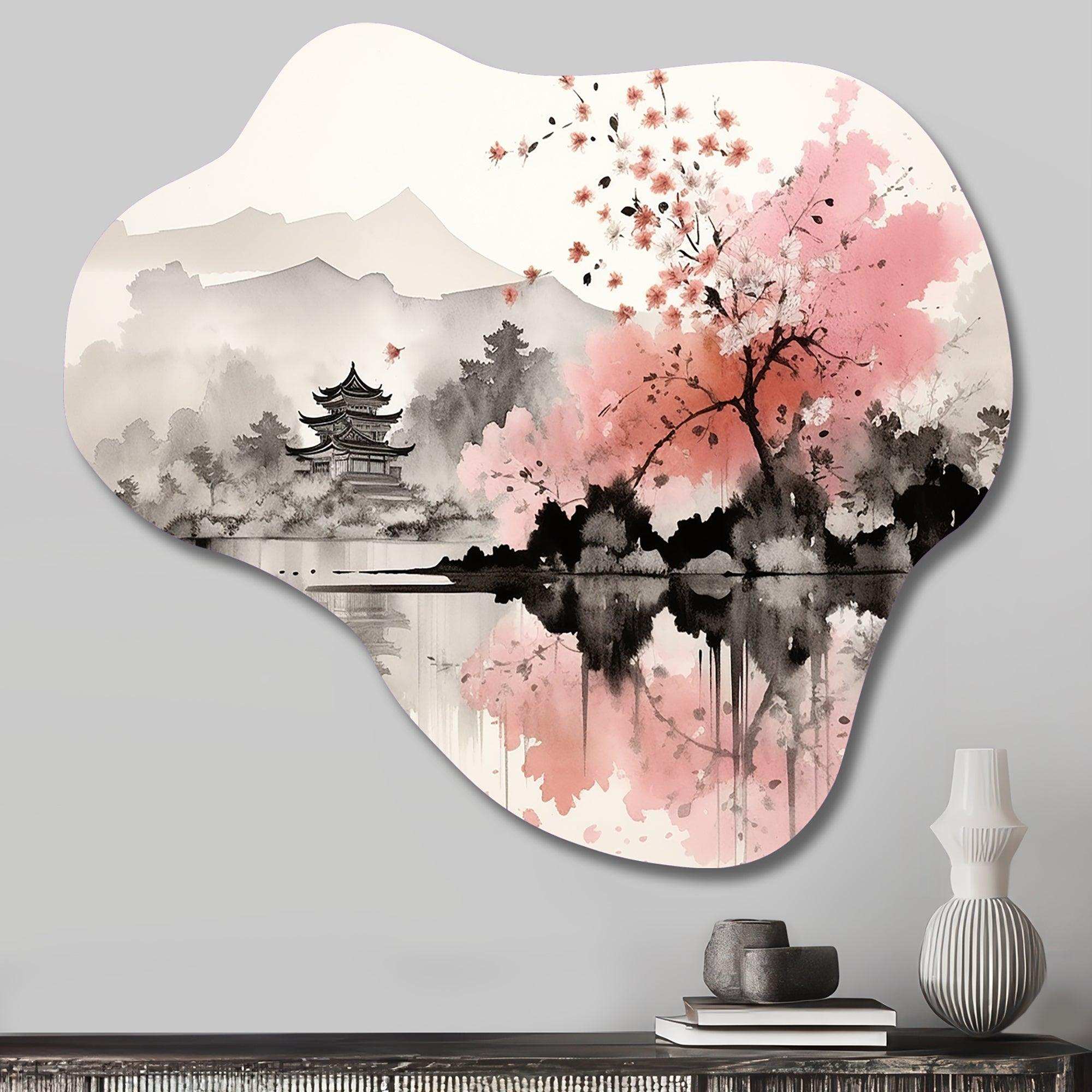 Asian Art Sumi Lake III - Asymmetric Metal Wall Art