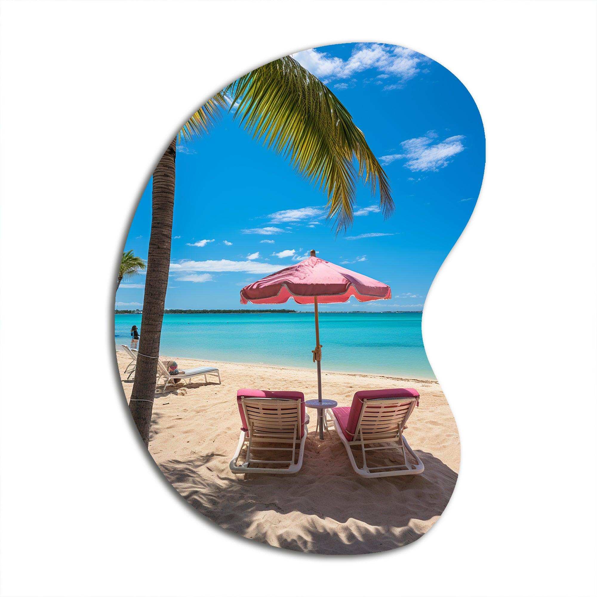 Beach Pink Beach Chairs - Asymmetric Metal Wall Art